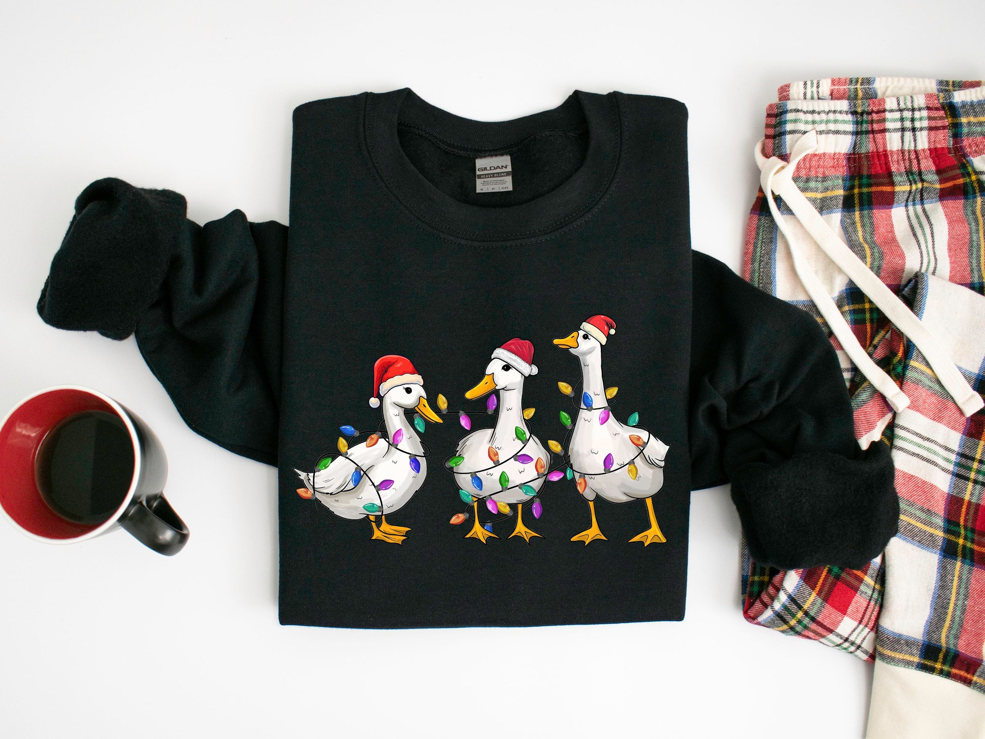 Funny Duck Christmas Sweatshirt: Lights & Gifts Crewneck Shirt image 1