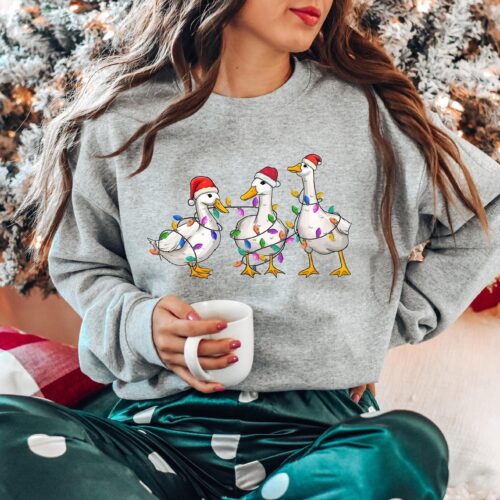 Funny Duck Christmas Sweatshirt: Lights & Gifts Crewneck Shirt image 0