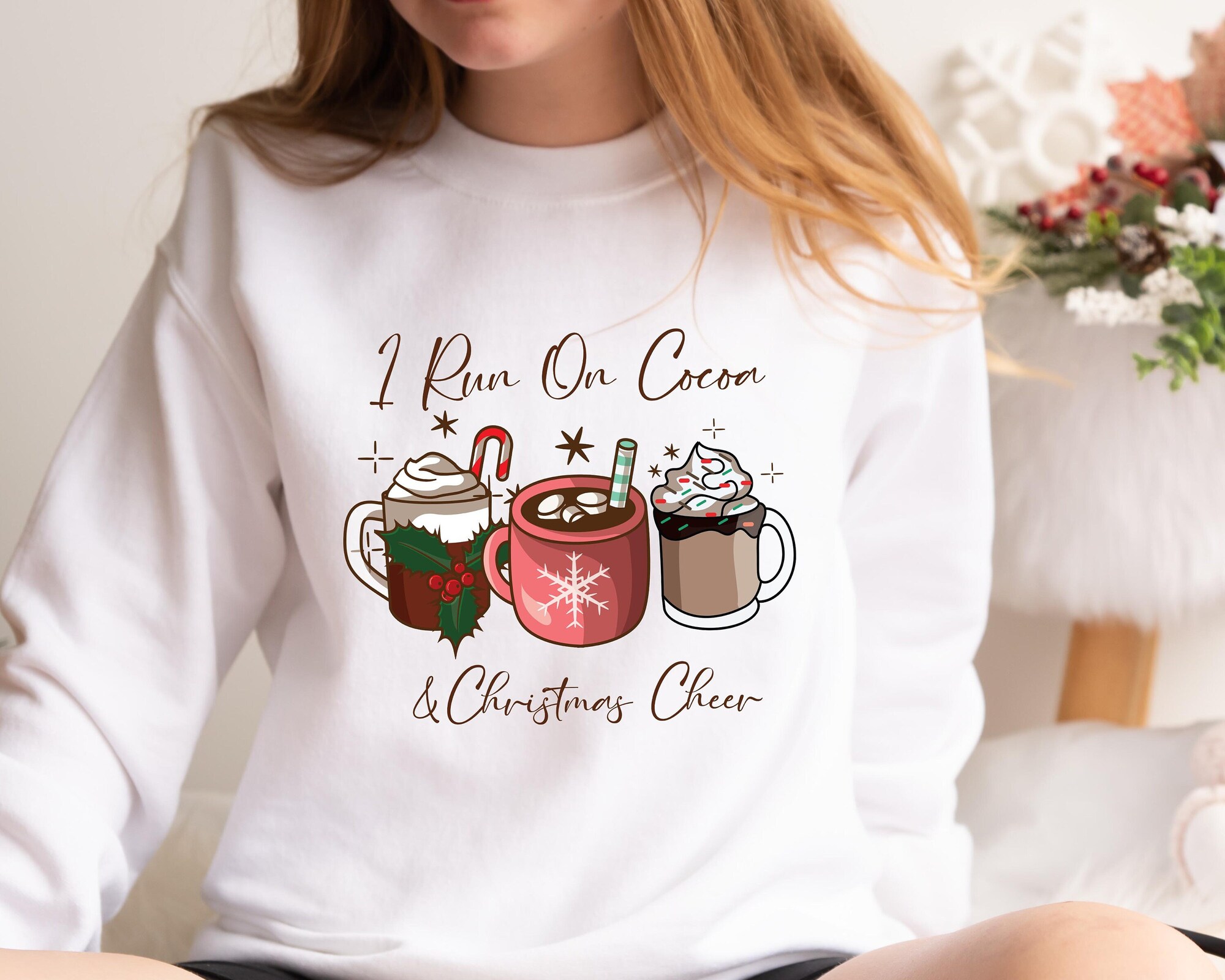 I Run on Coffee and Christmas Cheer Sweatshirt | Gift Christmas Sweatshirt image 0
