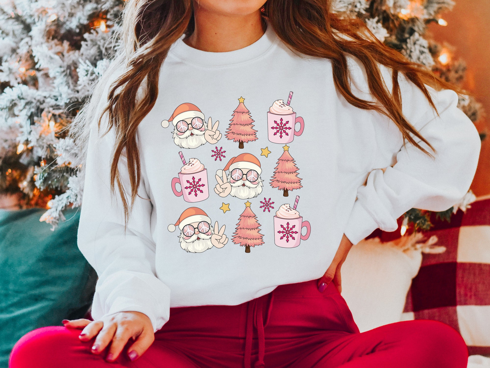 Pink Retro Santa Sweatshirt - Vintage Christmas Shirt Collection image 5