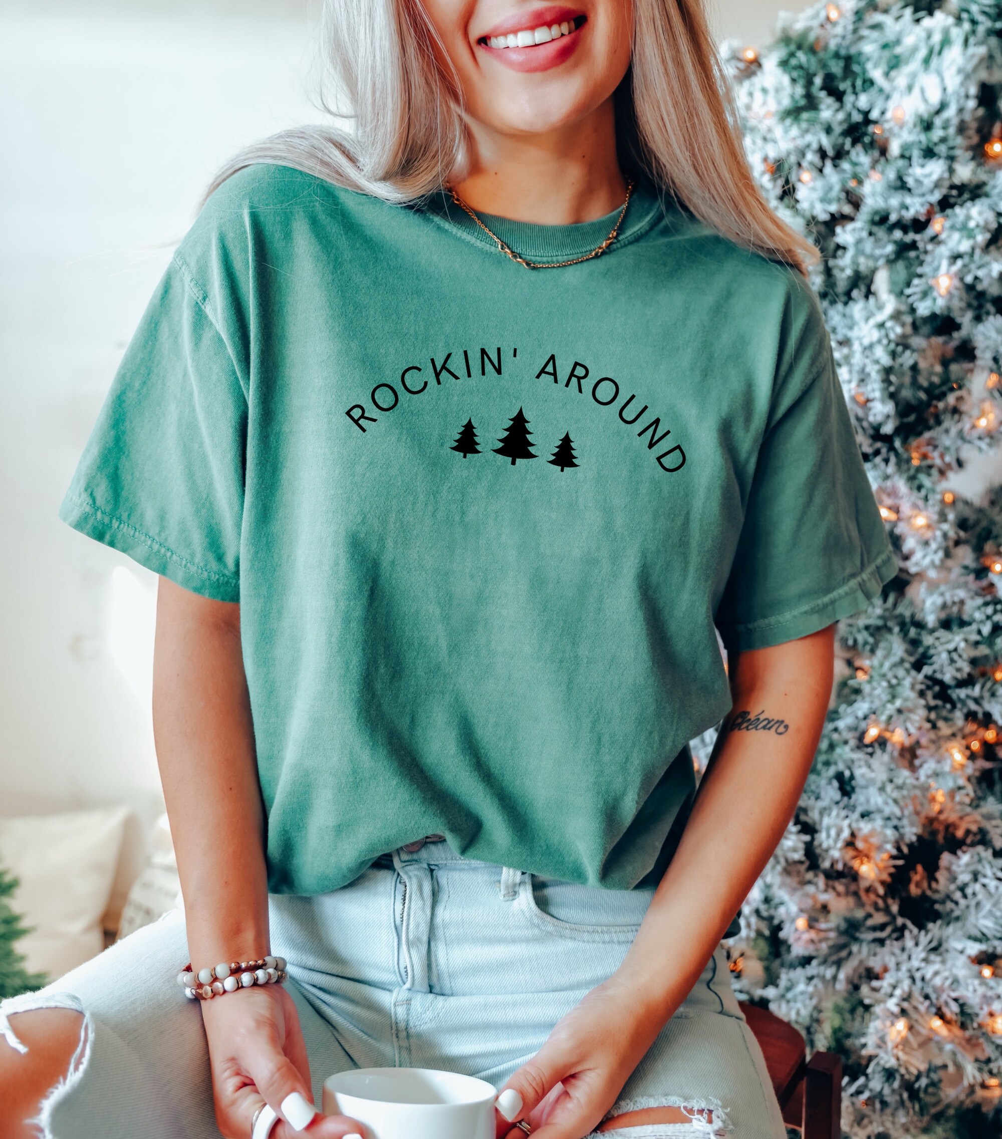 Rockin' Christmas Tree & Holiday Sweater Shirt - Xmas Gift Tee image 1