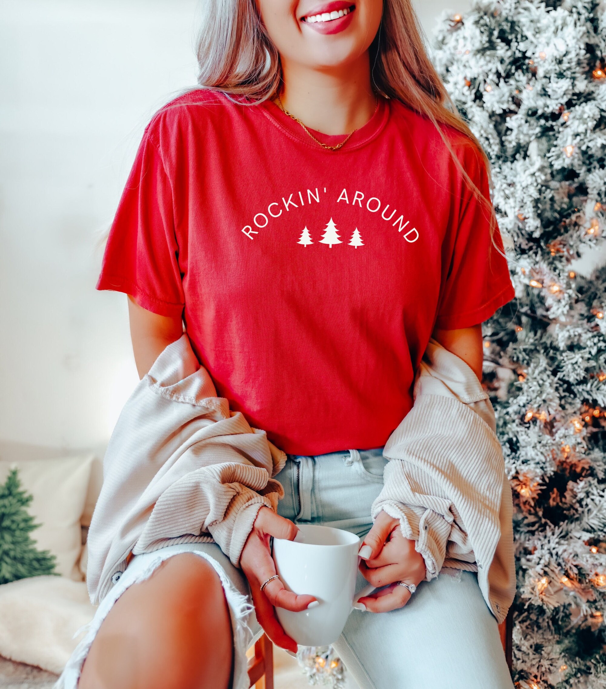 Rockin' Christmas Tree & Holiday Sweater Shirt - Xmas Gift Tee image 0