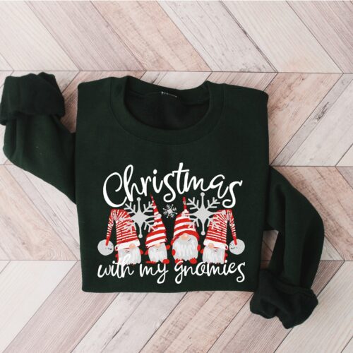 Christmas With My Gnomies Sweatshirt | Buffalo Plaid Gnomes image 0