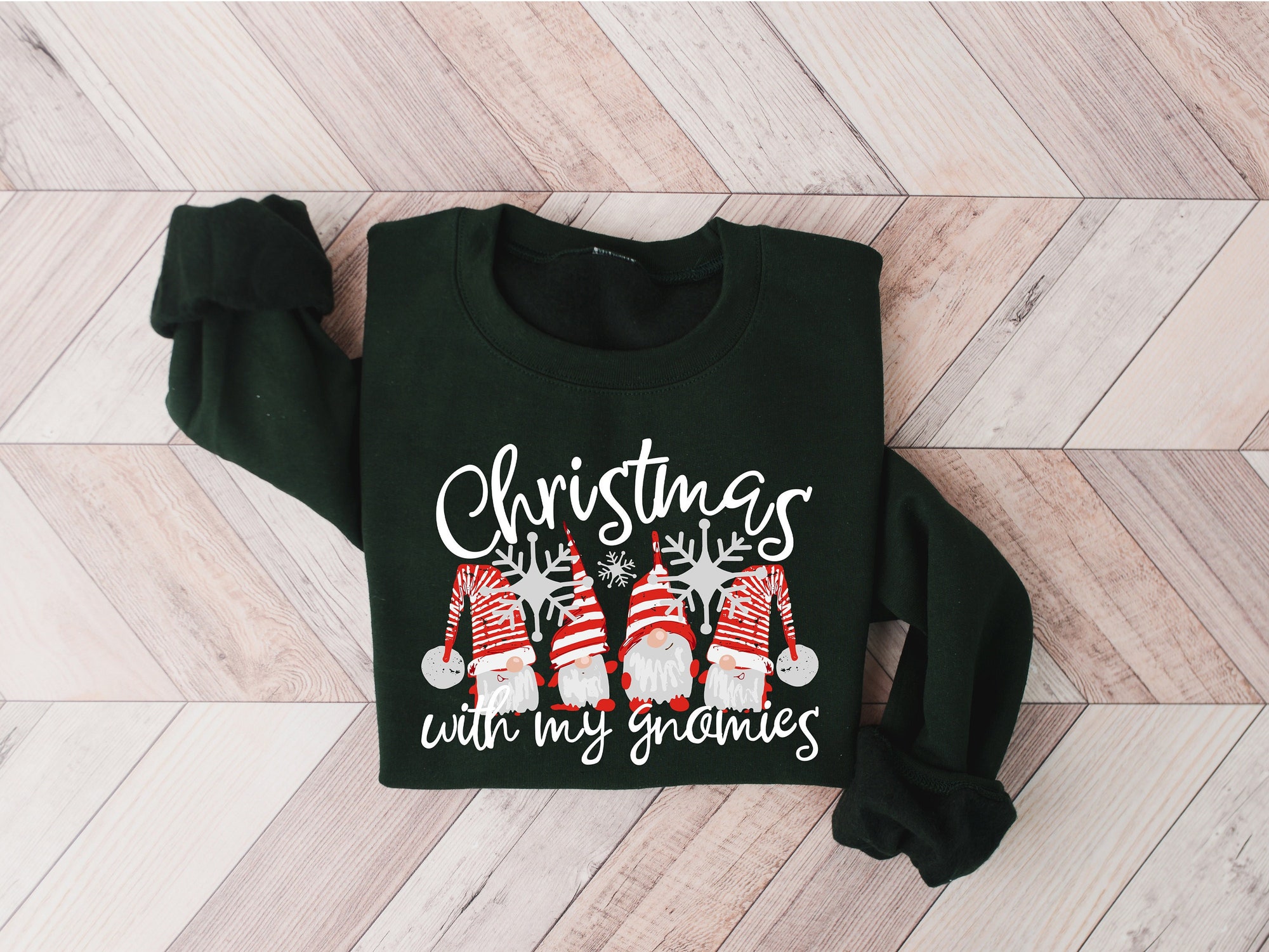 Christmas With My Gnomies Sweatshirt | Buffalo Plaid Gnomes image 0