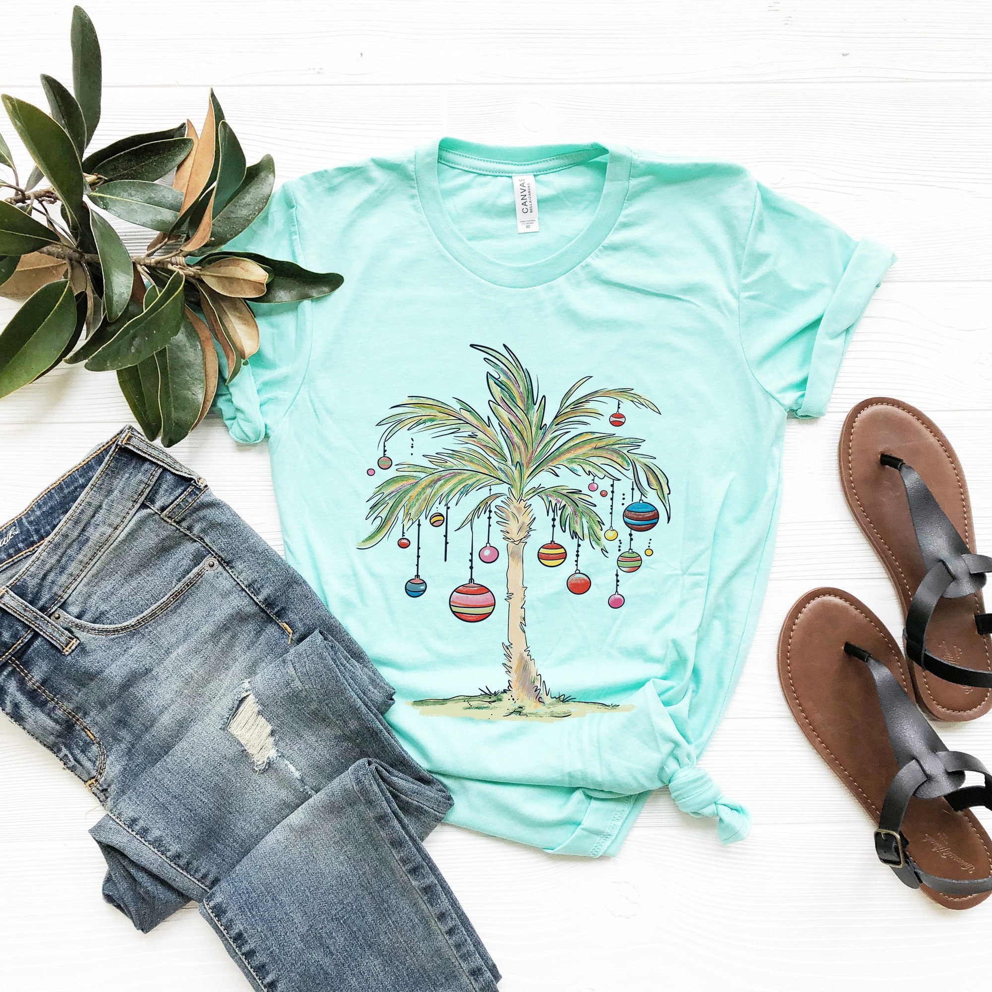 "Tropical Christmas Shirts: Santa Hawaiian & Palm Tree Tees" image 3