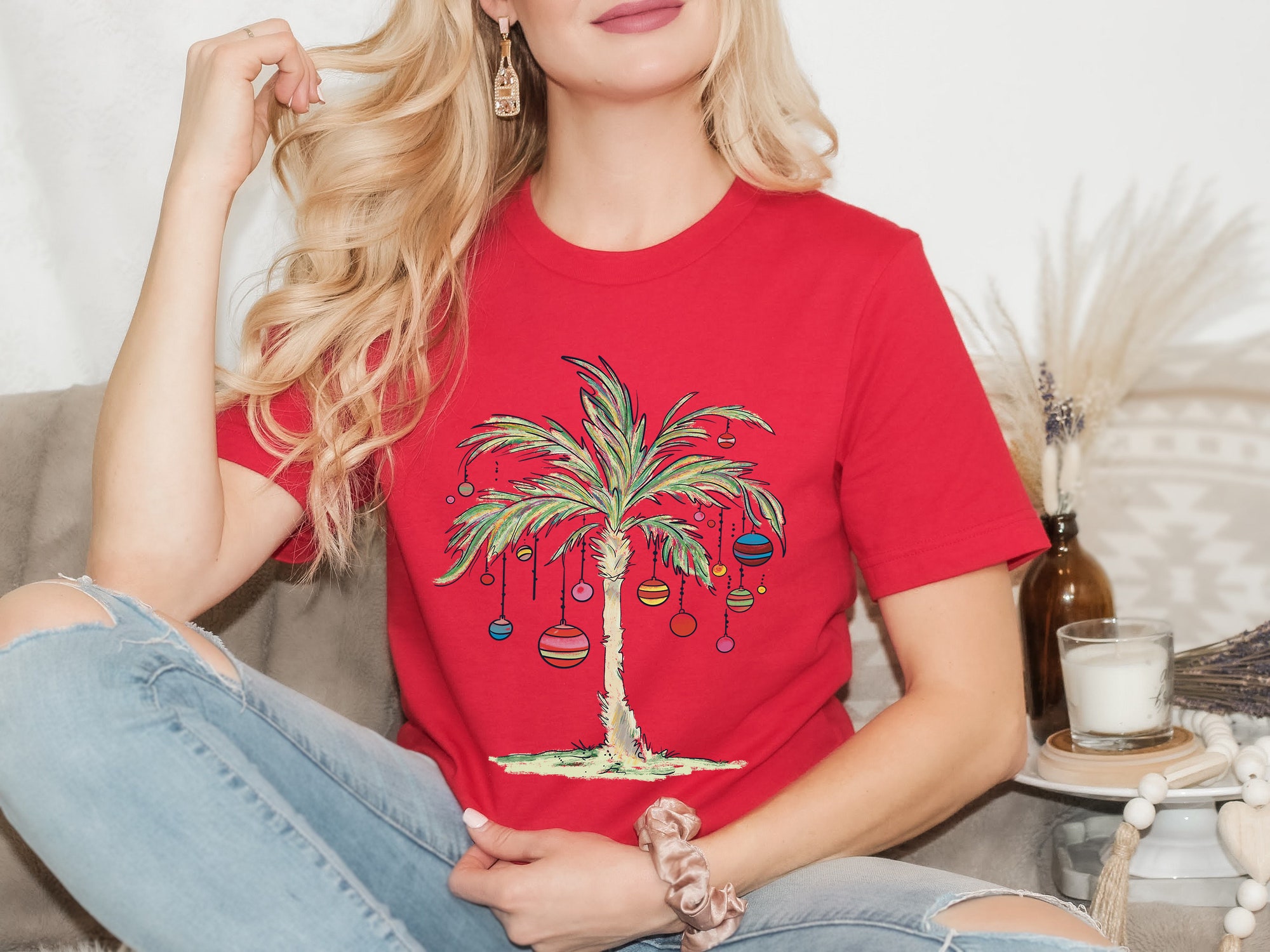 "Tropical Christmas Shirts: Santa Hawaiian & Palm Tree Tees" image 1