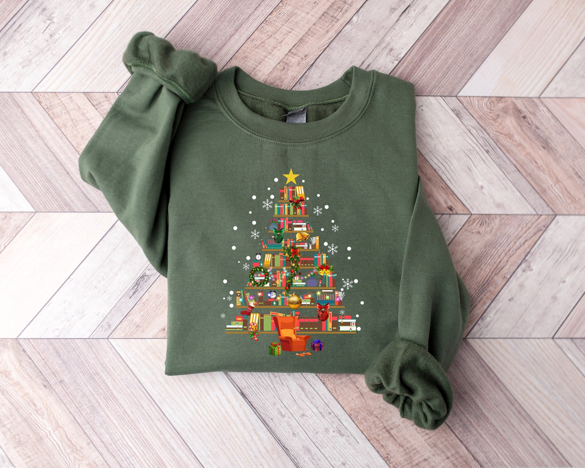 Christmas Tree Made of Books Sweatshirt | Gift For Teachers image 0