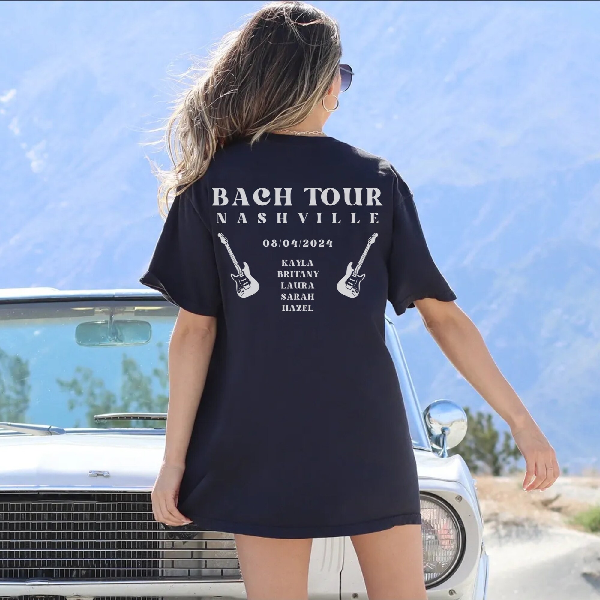 Custom City Band Tour Bachelorette Shirts: Custom Retro Bridal Tees Words on Back image 1