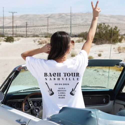 Custom City Band Tour Bachelorette Shirts: Custom Retro Bridal Tees Words on Back image 0