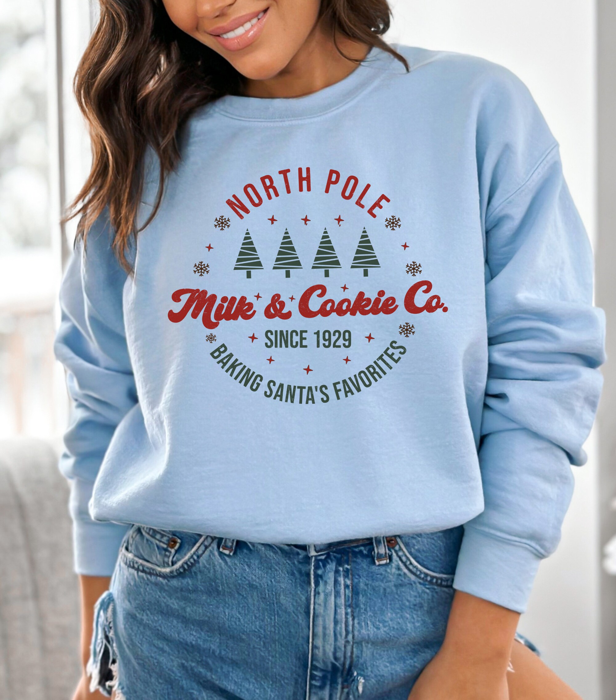 North Pole Milk & Cookie Co Christmas Sweatshirt - Santa Baking Gift image 5