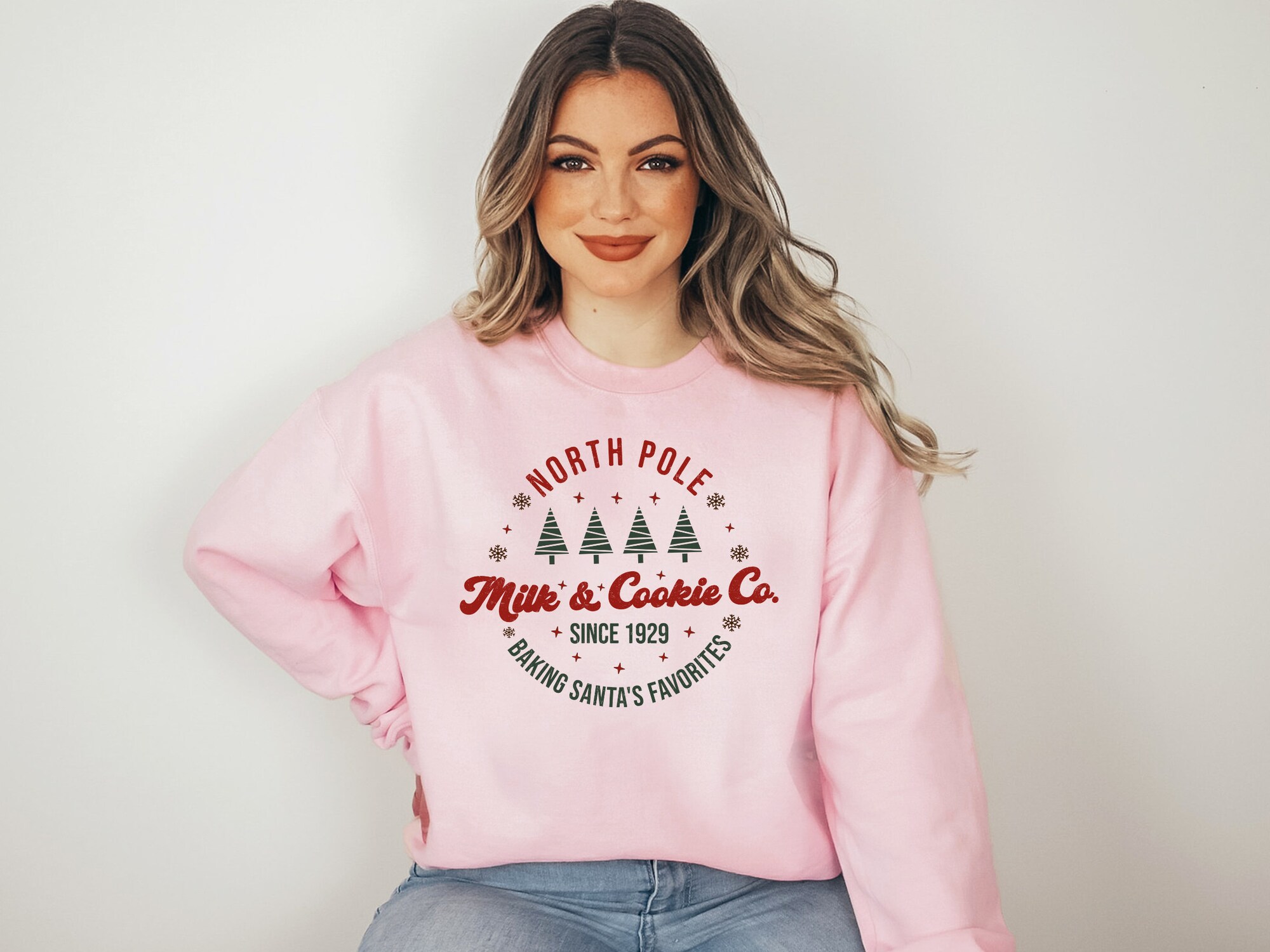 North Pole Milk & Cookie Co Christmas Sweatshirt - Santa Baking Gift image 4