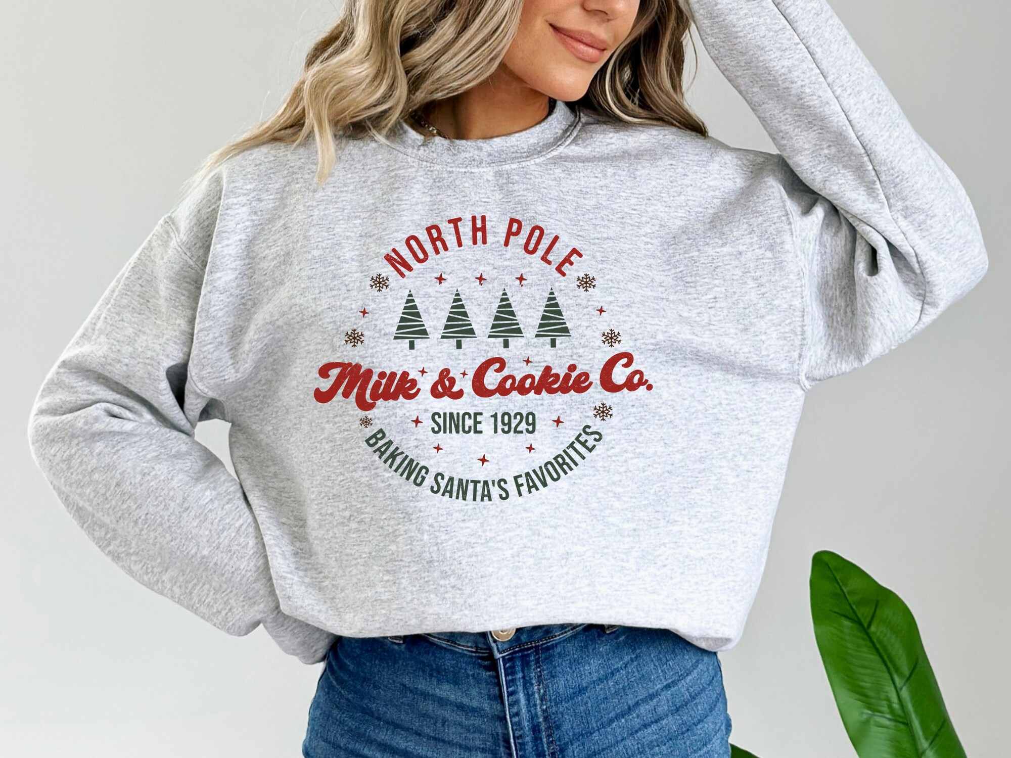 North Pole Milk & Cookie Co Christmas Sweatshirt - Santa Baking Gift image 1