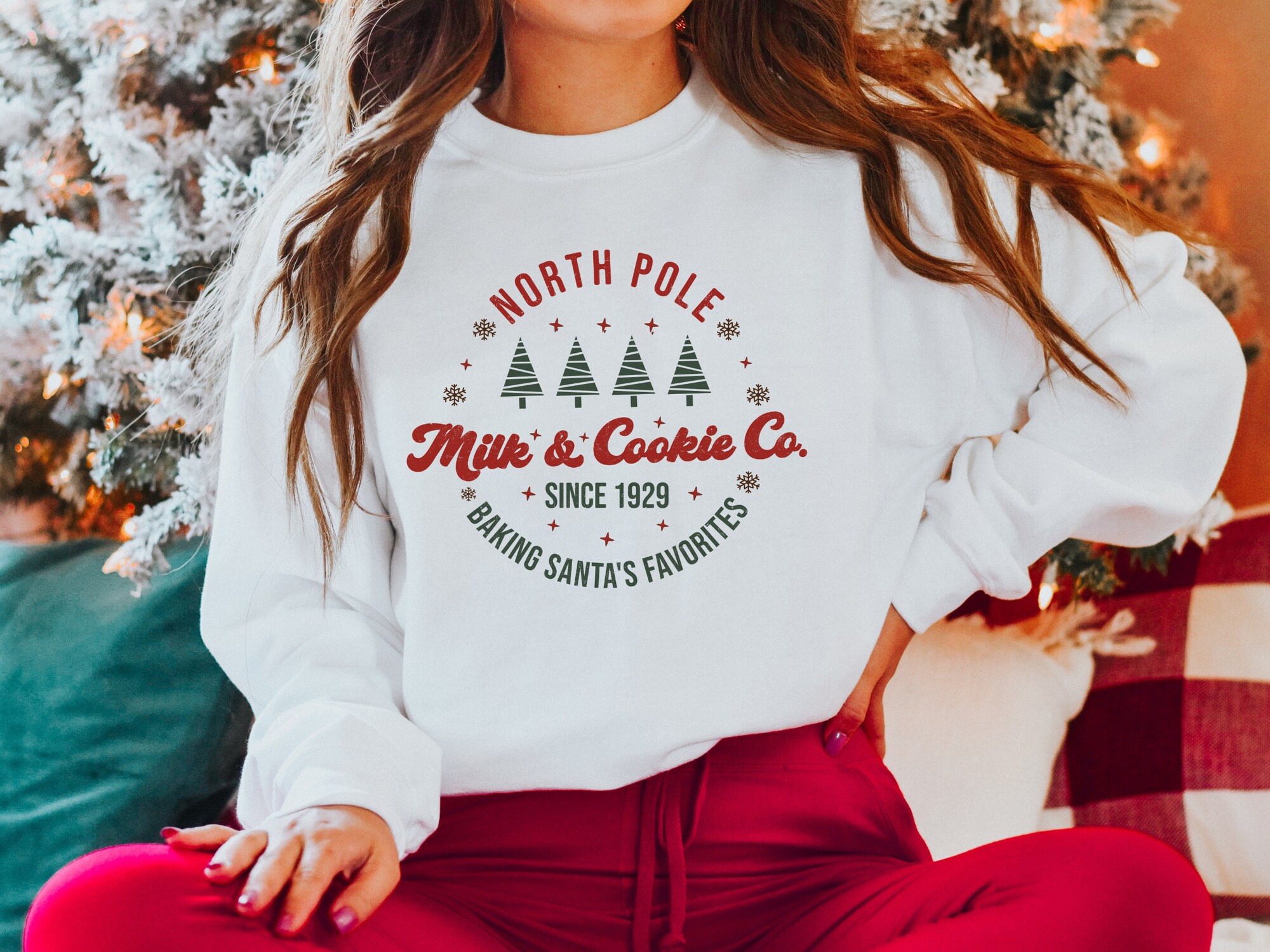 North Pole Milk & Cookie Co Christmas Sweatshirt - Santa Baking Gift image 2