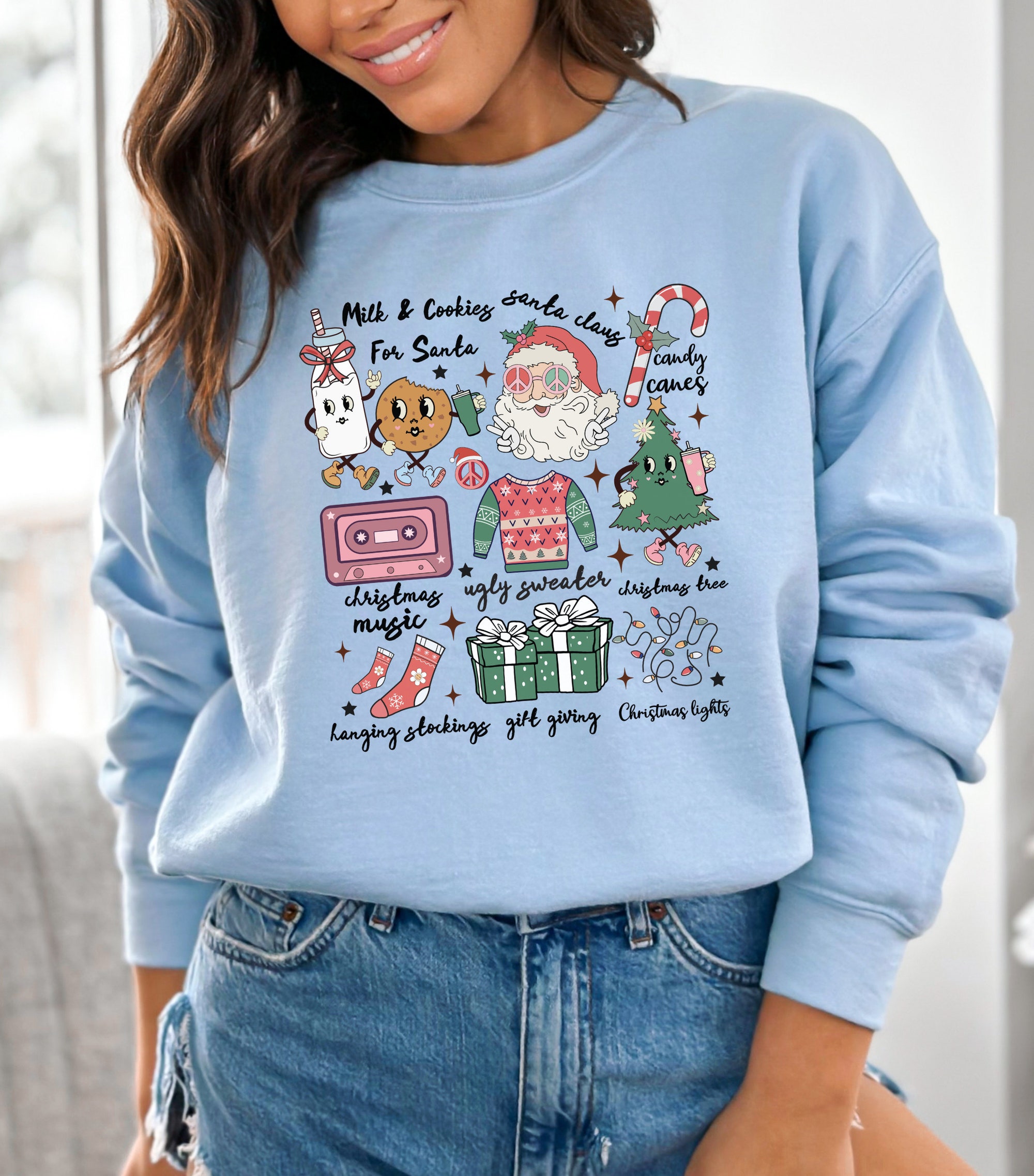 Retro Christmas Doodles Sweatshirt - Cute Holiday Apparel image 3