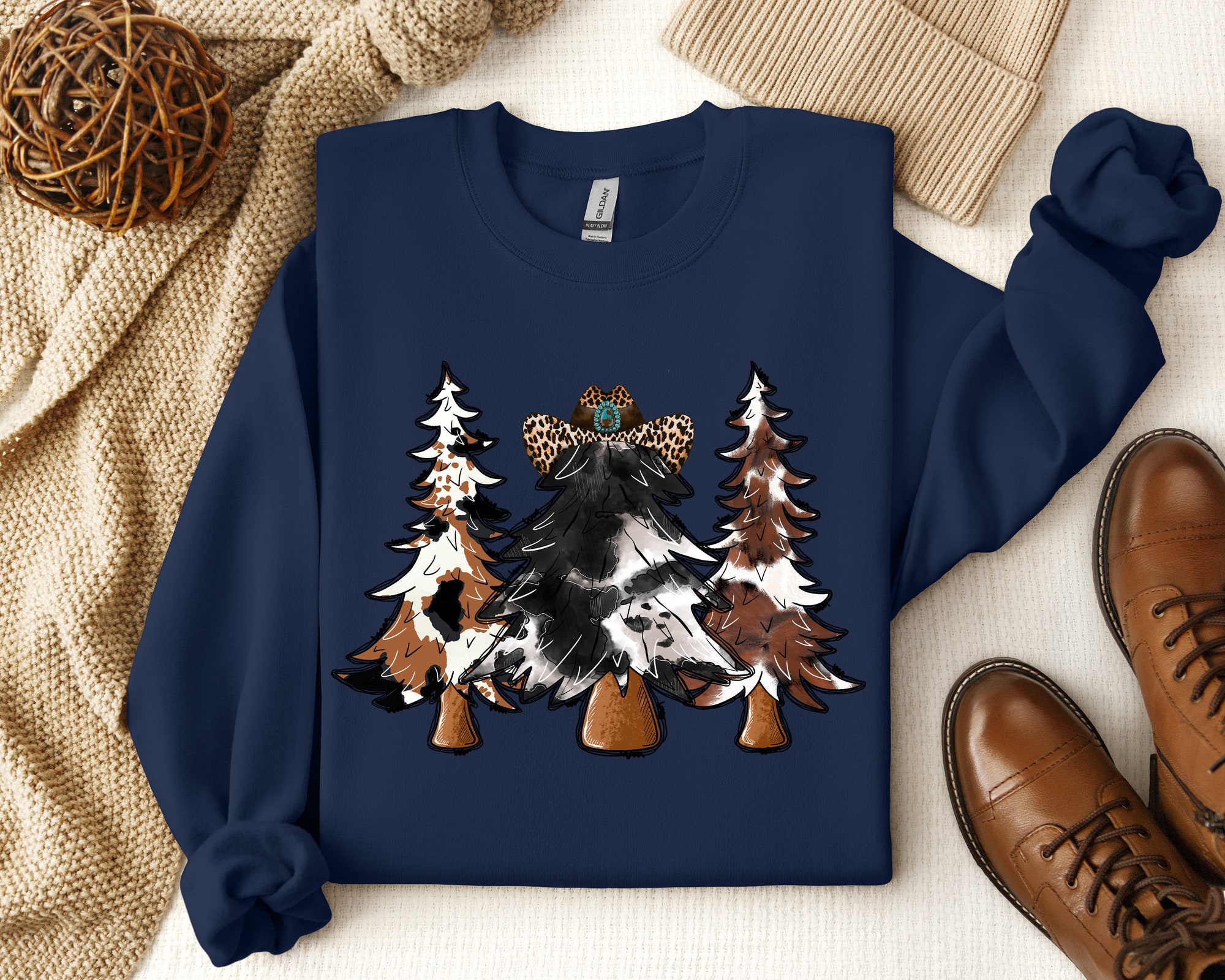 Country Christmas Sweatshirt | Cute Cowhide Holiday Sweatshirt image 2