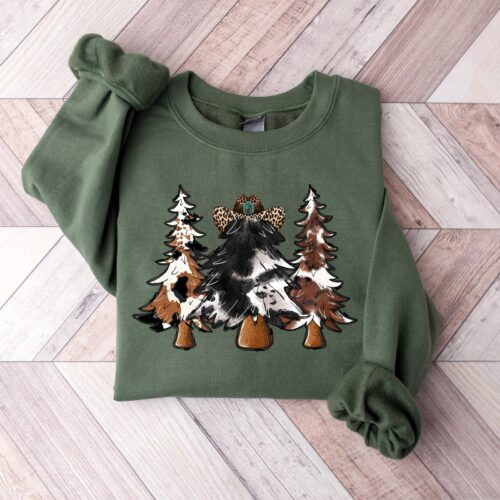 Country Christmas Sweatshirt | Cute Cowhide Holiday Sweatshirt image 0