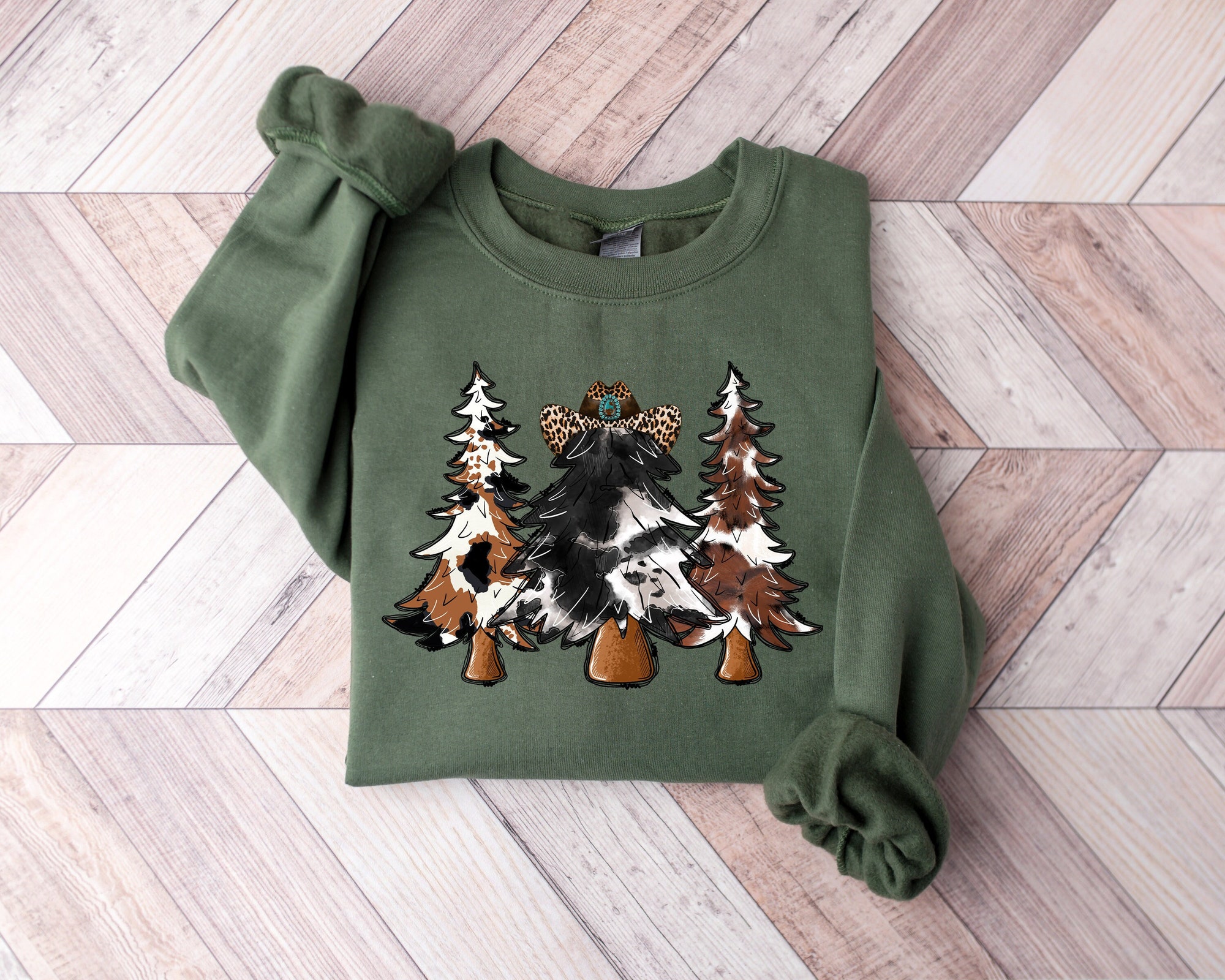 Country Christmas Sweatshirt | Cute Cowhide Holiday Sweatshirt image 0