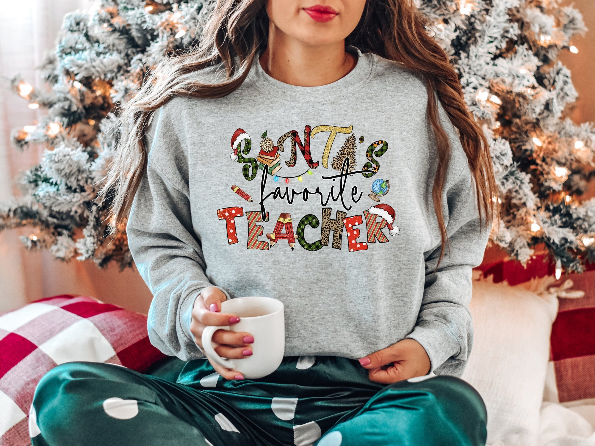 Santa's Favorite Teacher Sweatshirt Teacher Christmas T-shirt Funny Teacher Team Gift image 0