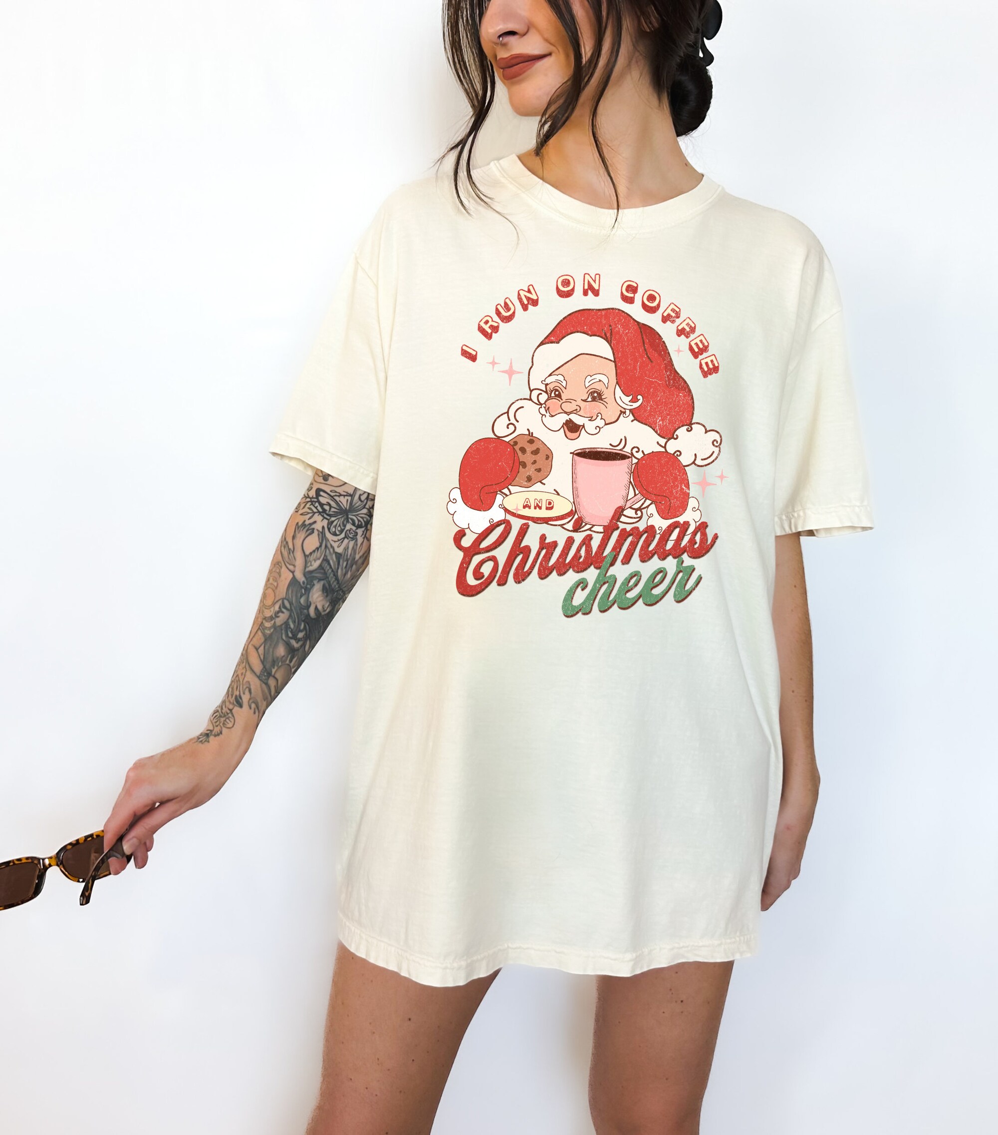 Coffee & Christmas Cheer Vintage Santa Tee: Retro Gift for Coffee Lovers image 3