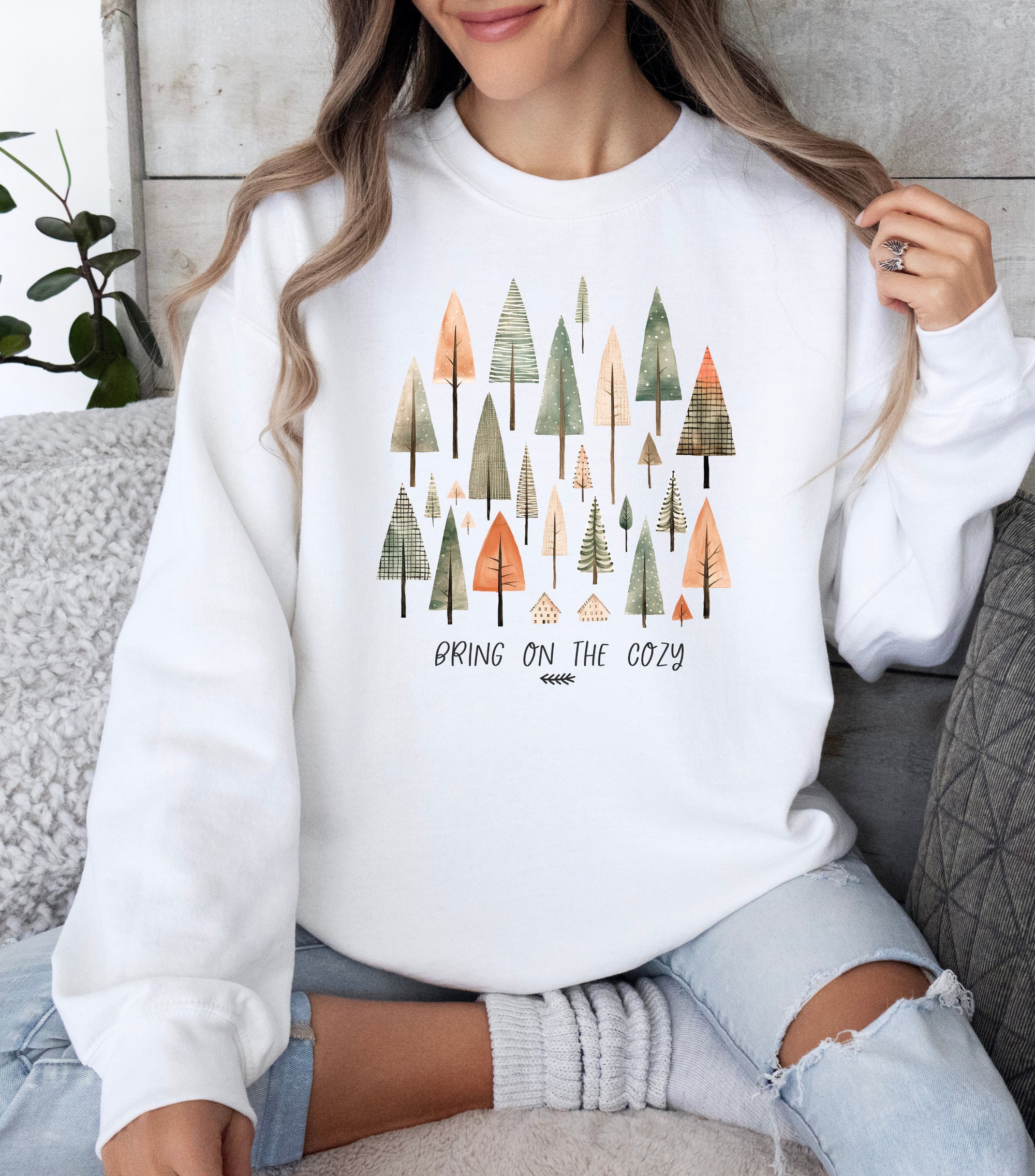 Cozy Christmas Trees Sweatshirt - Holiday Sweater for Women image 2