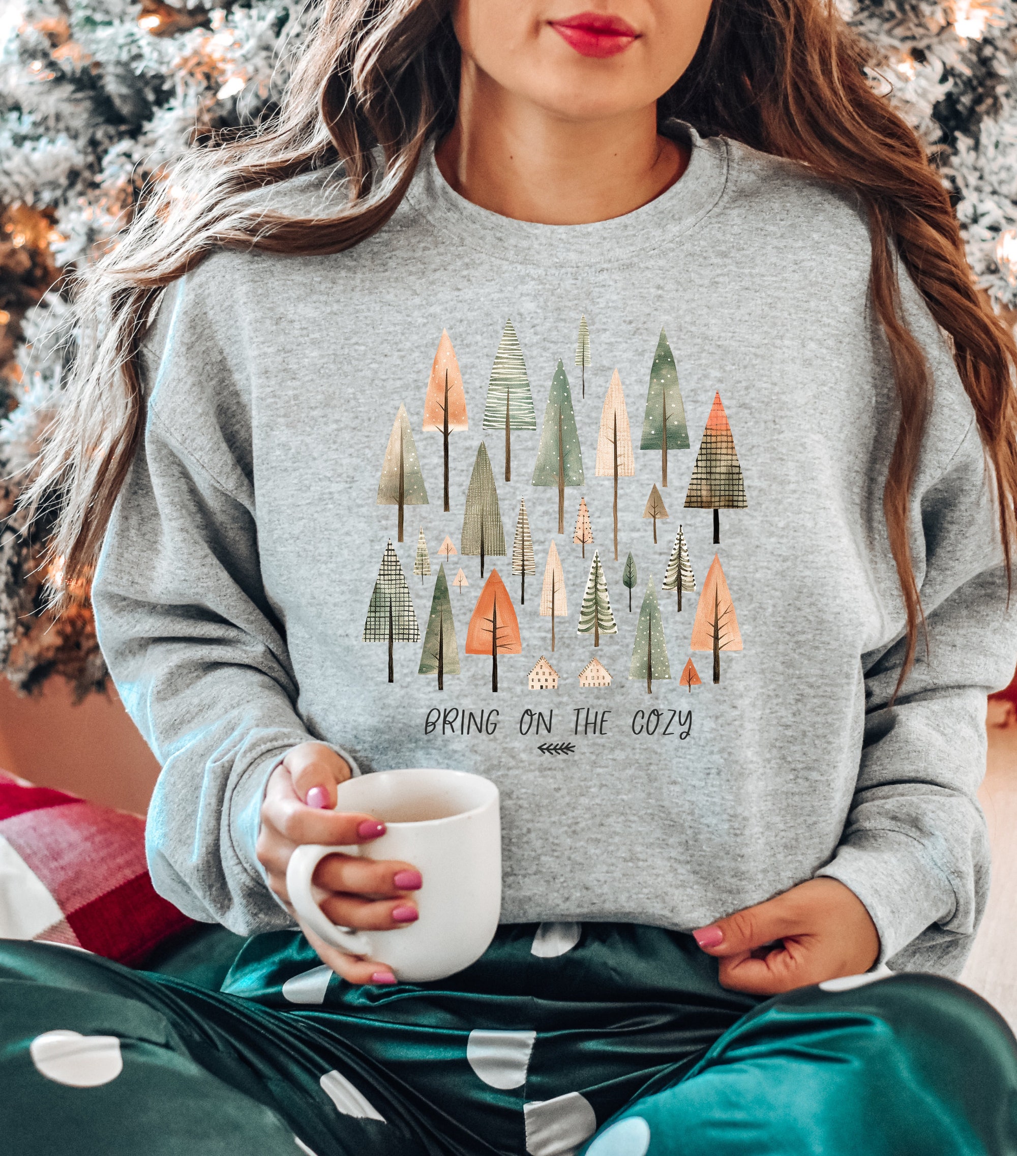 Cozy Christmas Trees Sweatshirt - Holiday Sweater for Women image 3