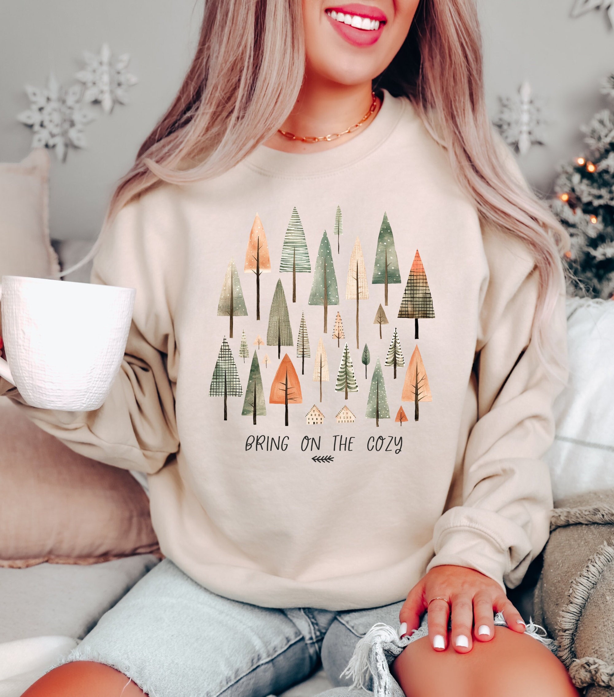 Cozy Christmas Trees Sweatshirt - Holiday Sweater for Women image 0