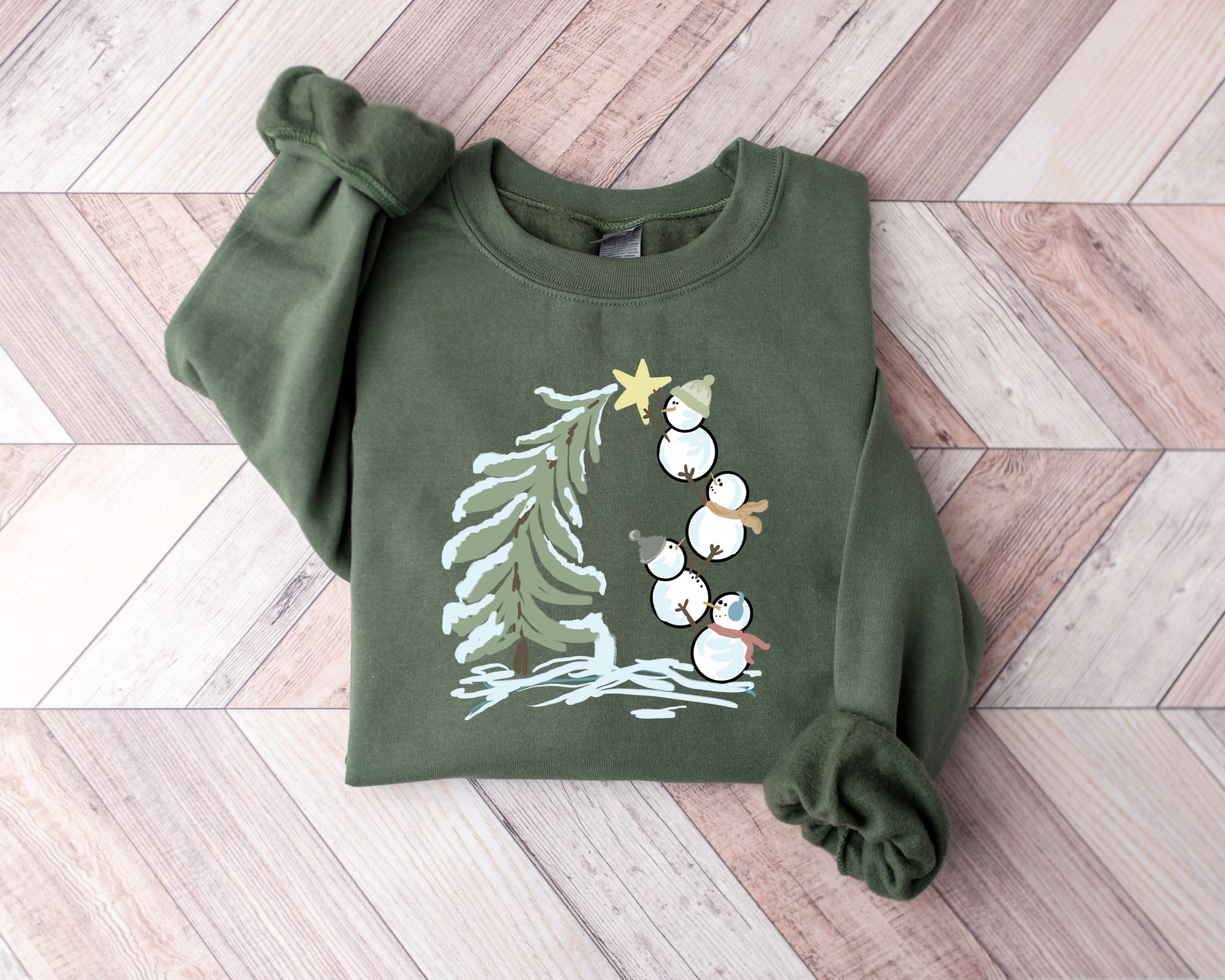 Snowman Stacking Christmas Tree Shirt | Cute Holiday Tee image 0