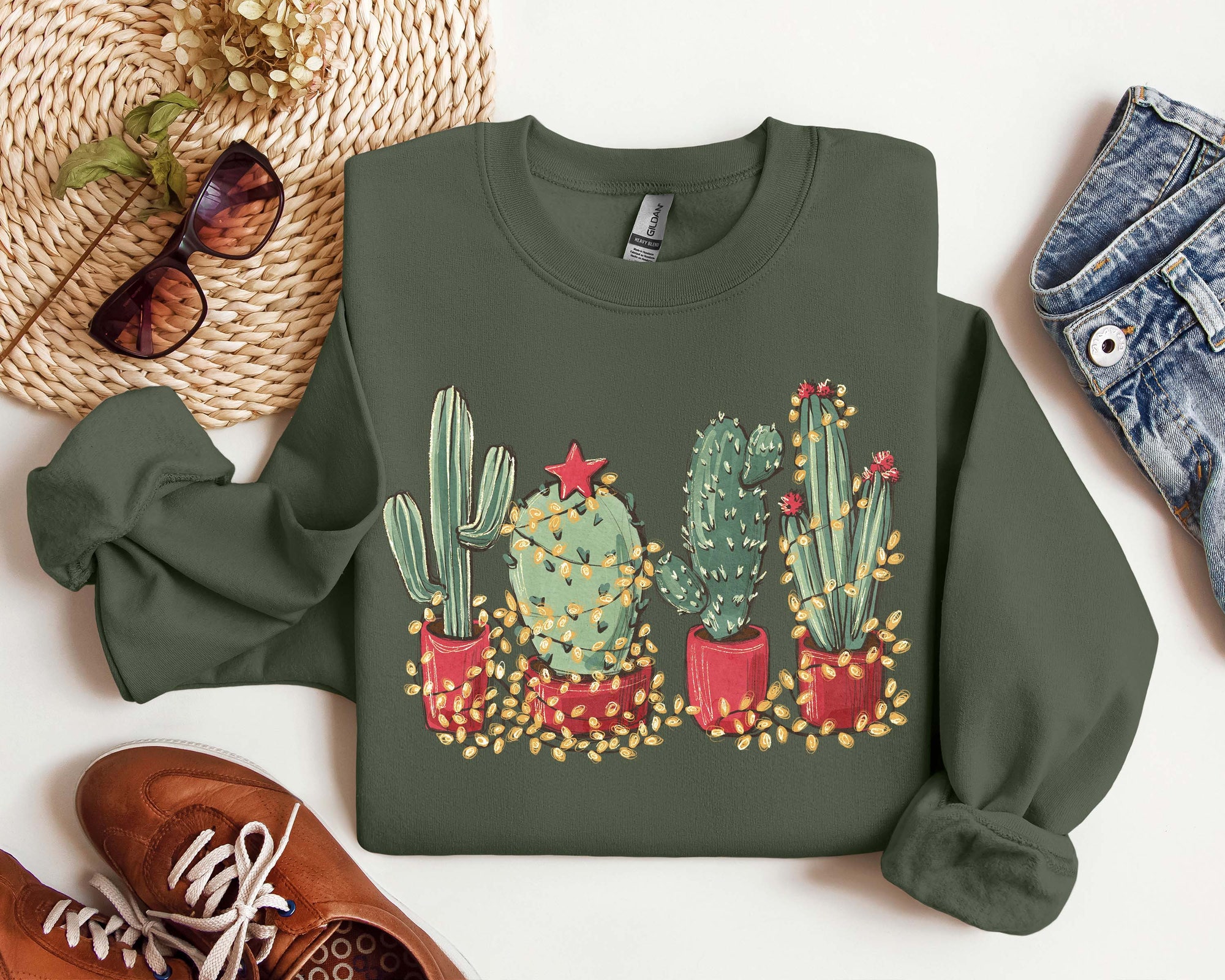 Christmas Cactus Shirt: Cowboy Theme Southern Style Sweatshirt & Gifts image 2