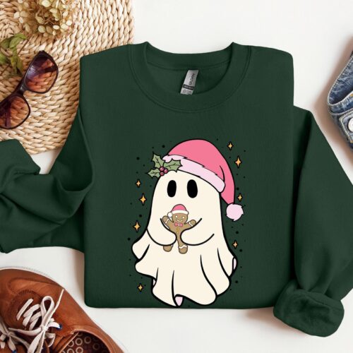 Christmas Cute Cookie Ghost Sweatshirt: Funny Gingerbread Ghost Shirt image 0