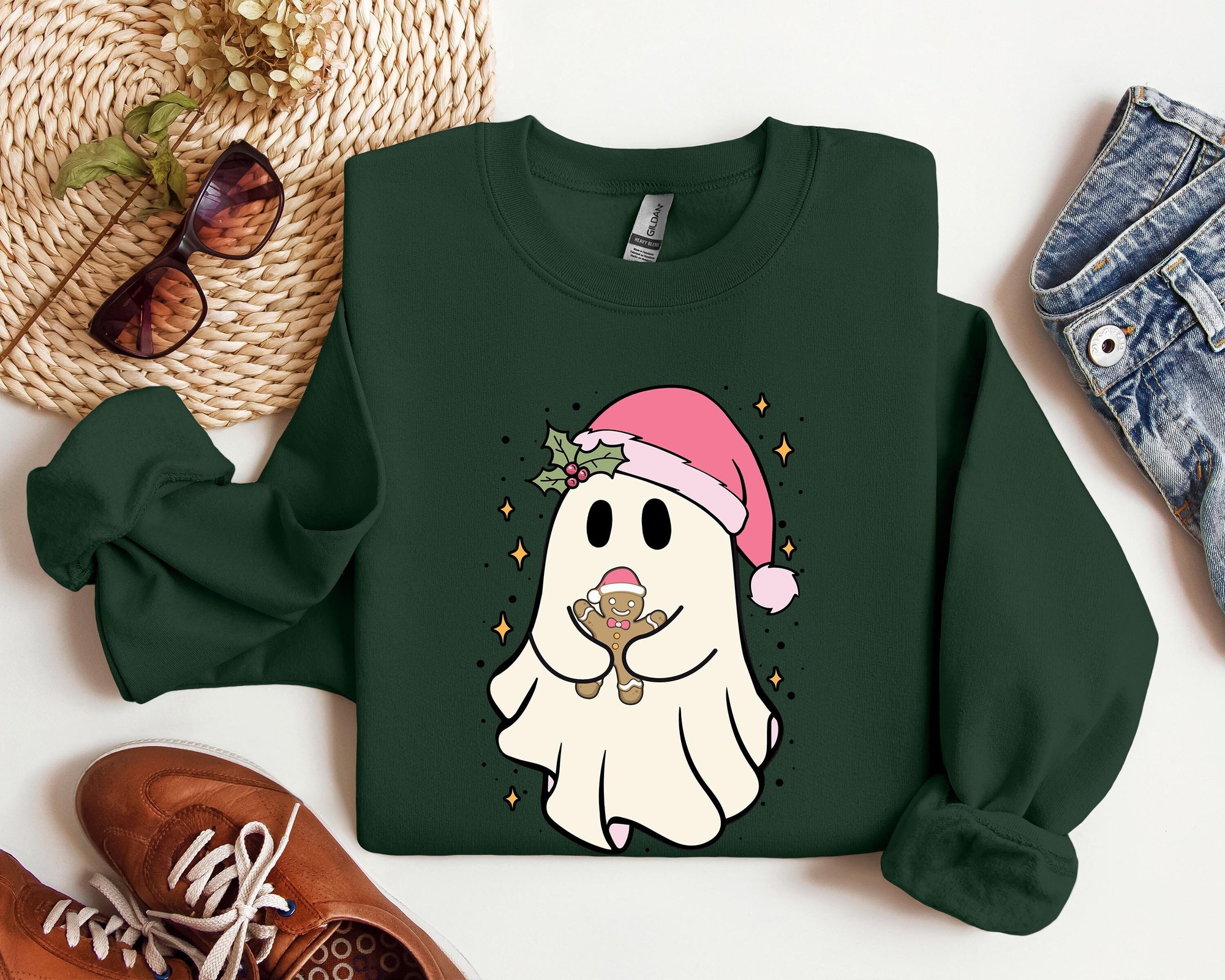 Christmas Cute Cookie Ghost Sweatshirt: Funny Gingerbread Ghost Shirt image 0