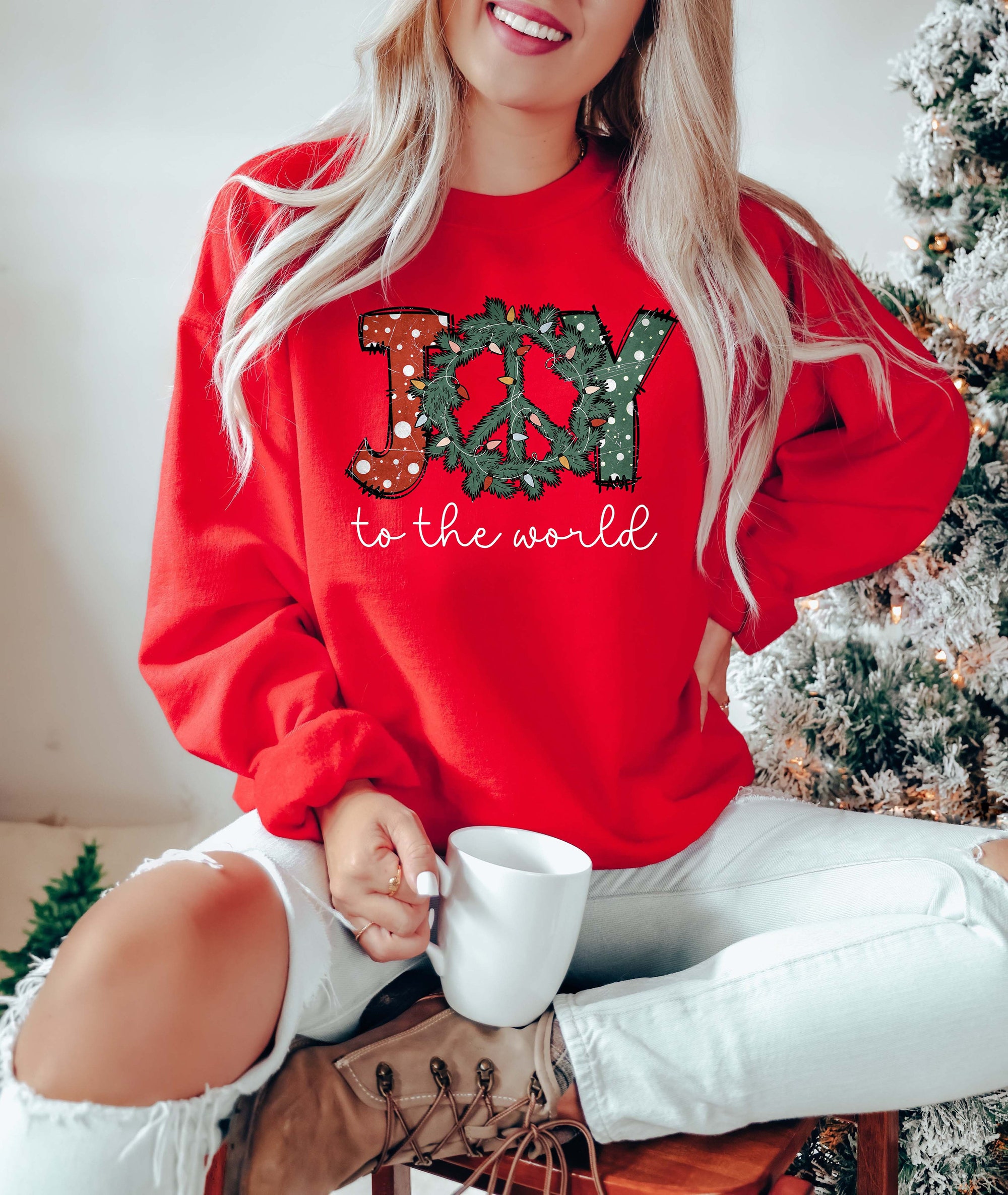 Joy to the World Sweatshirts: Christmas Gift Peace Women's Holiday Tee image 2