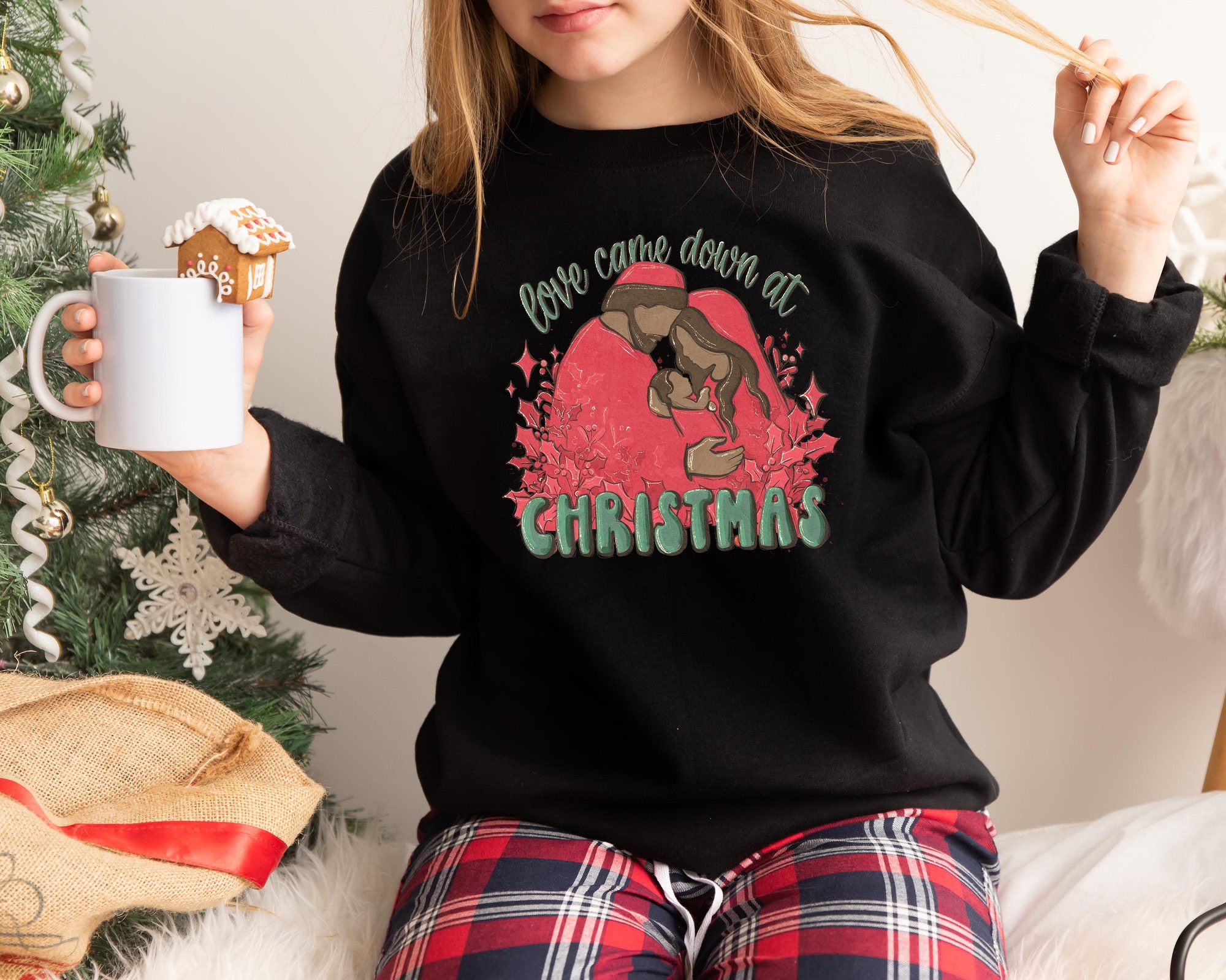 Christmas Sweatshirt | Love Came Down Nativity Gift Jesus Shirt image 4