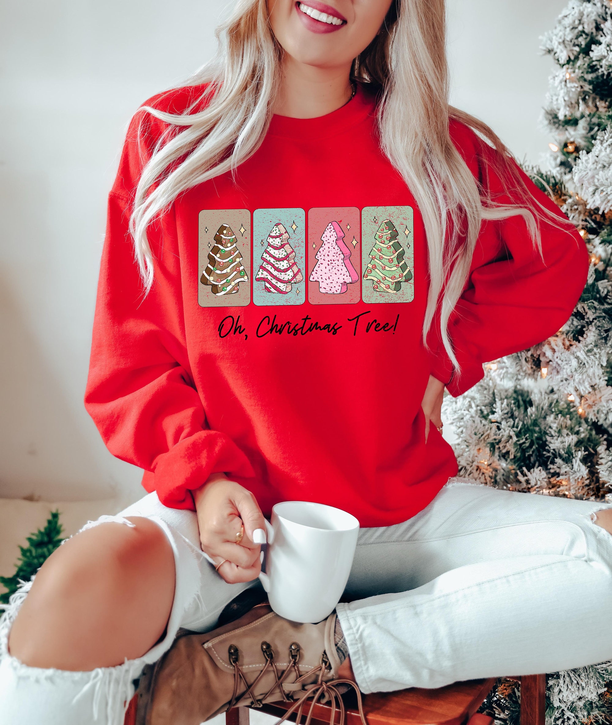 Oh Christmas Tree Sweatshirt | Cake Crewneck & Funny Xmas Tee image 3