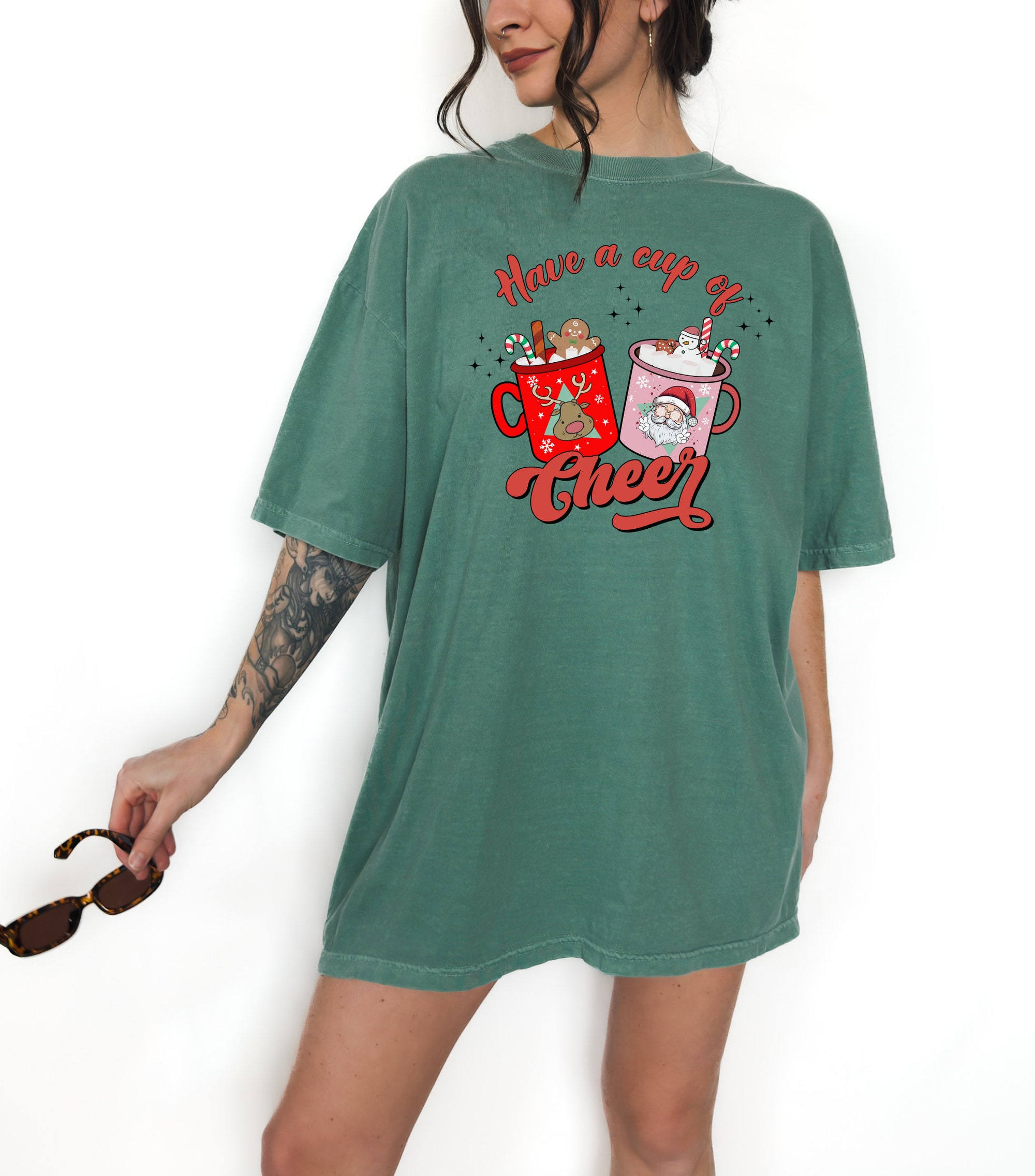 Vintage Cup of Cheer Christmas & Gingerbread Graphic Tee image 1