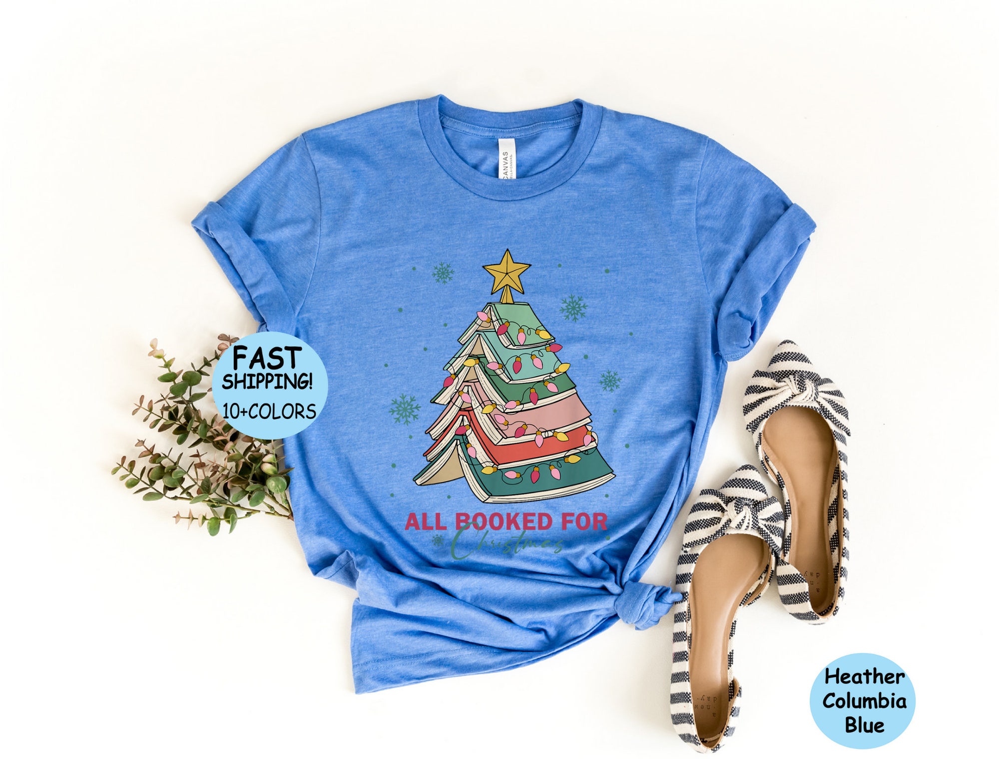 All Booked For Christmas Shirt Librarian Gift Bookworm Sweater Funny Book Tree Hoodie image 3