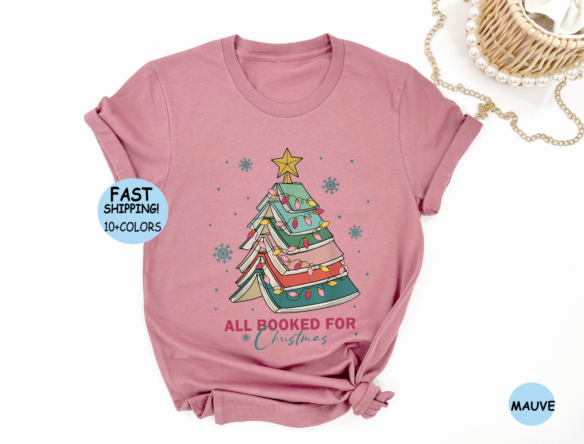 All Booked For Christmas Shirt Librarian Gift Bookworm Sweater Funny Book Tree Hoodie image 5