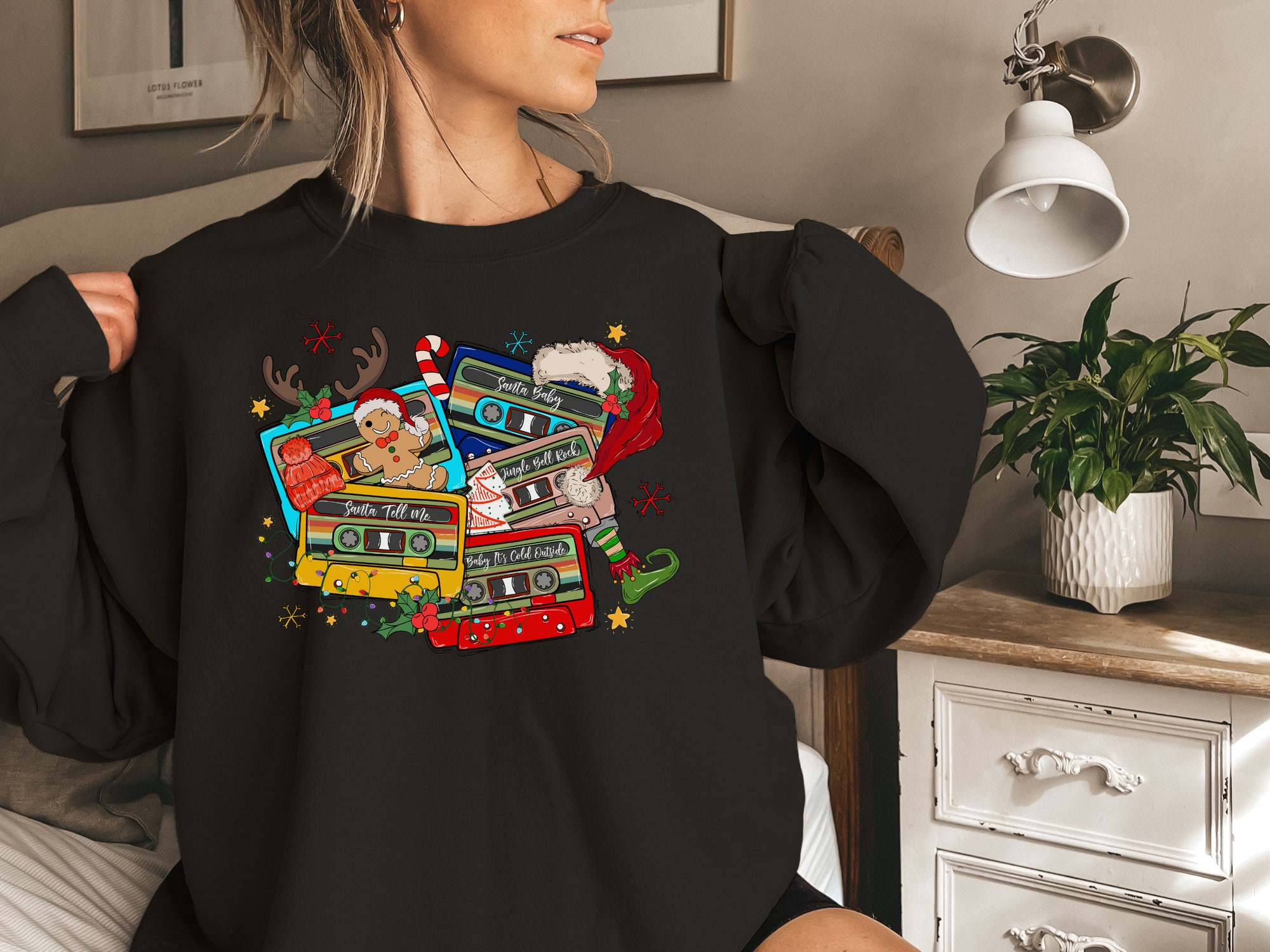 Retro Christmas Music Cassette Tapes Sweatshirt - Party & Gift Tee image 2