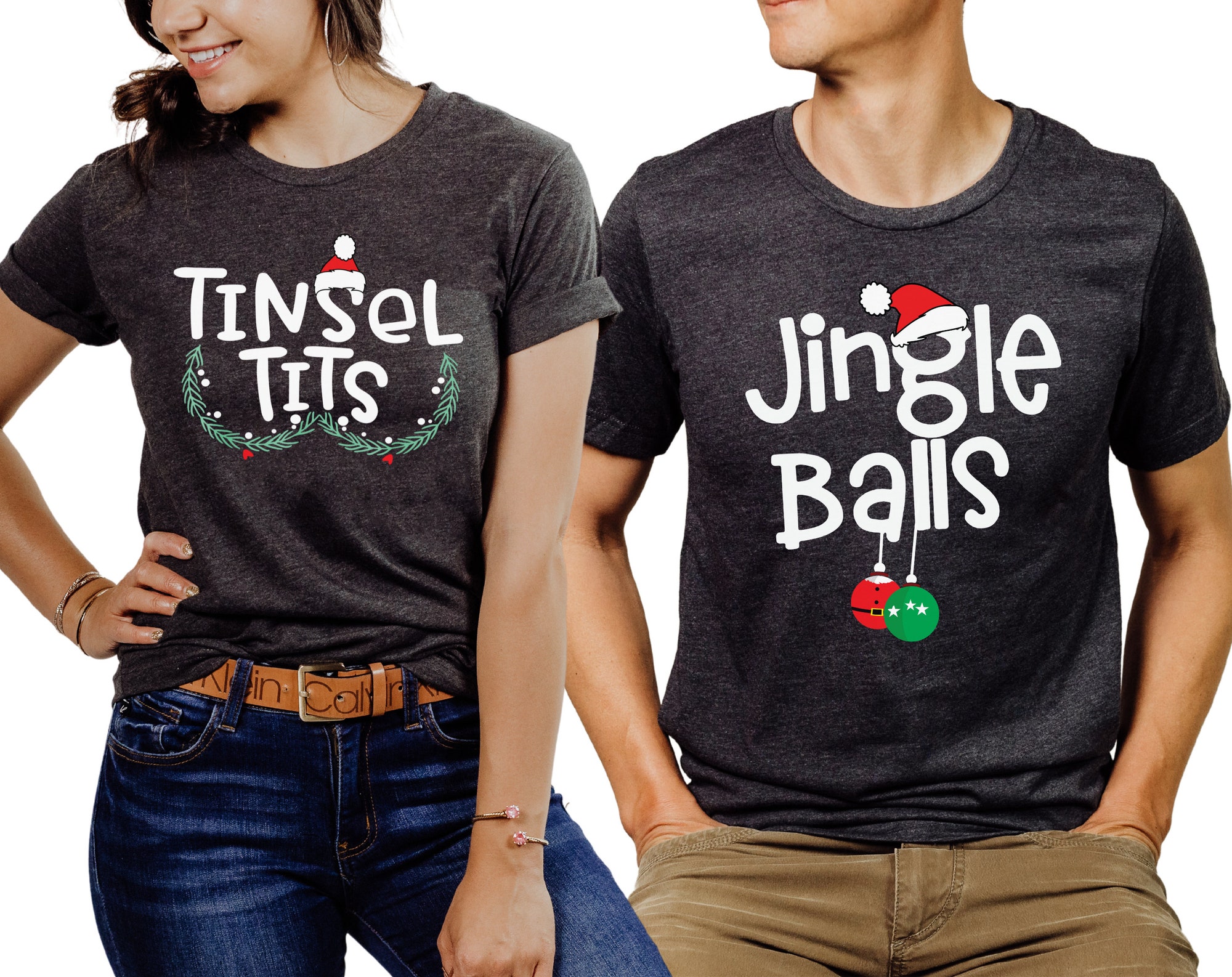 Jingle Balls Tinsel Tits Matching Christmas Shirts - Funny Couples' Style image 2