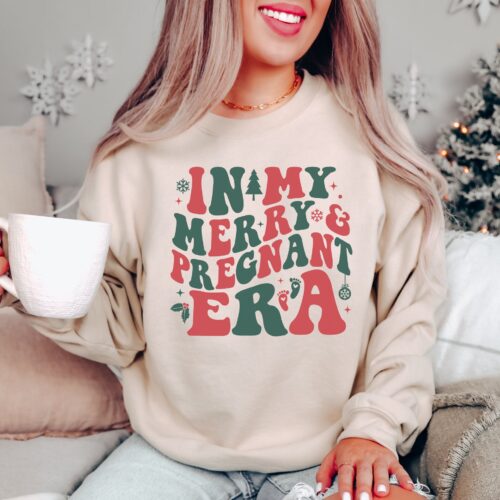 Merry Pregnancy Announcement Sweatshirt Christmas Baby Reveal image 0