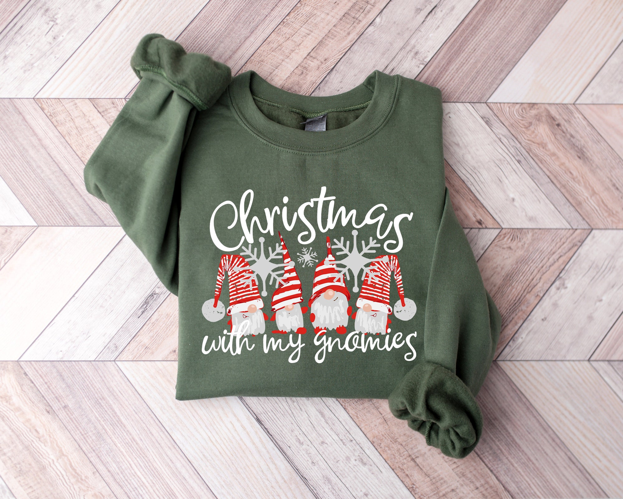 Christmas With My Gnomies Sweatshirt | Buffalo Plaid Gnomes image 1