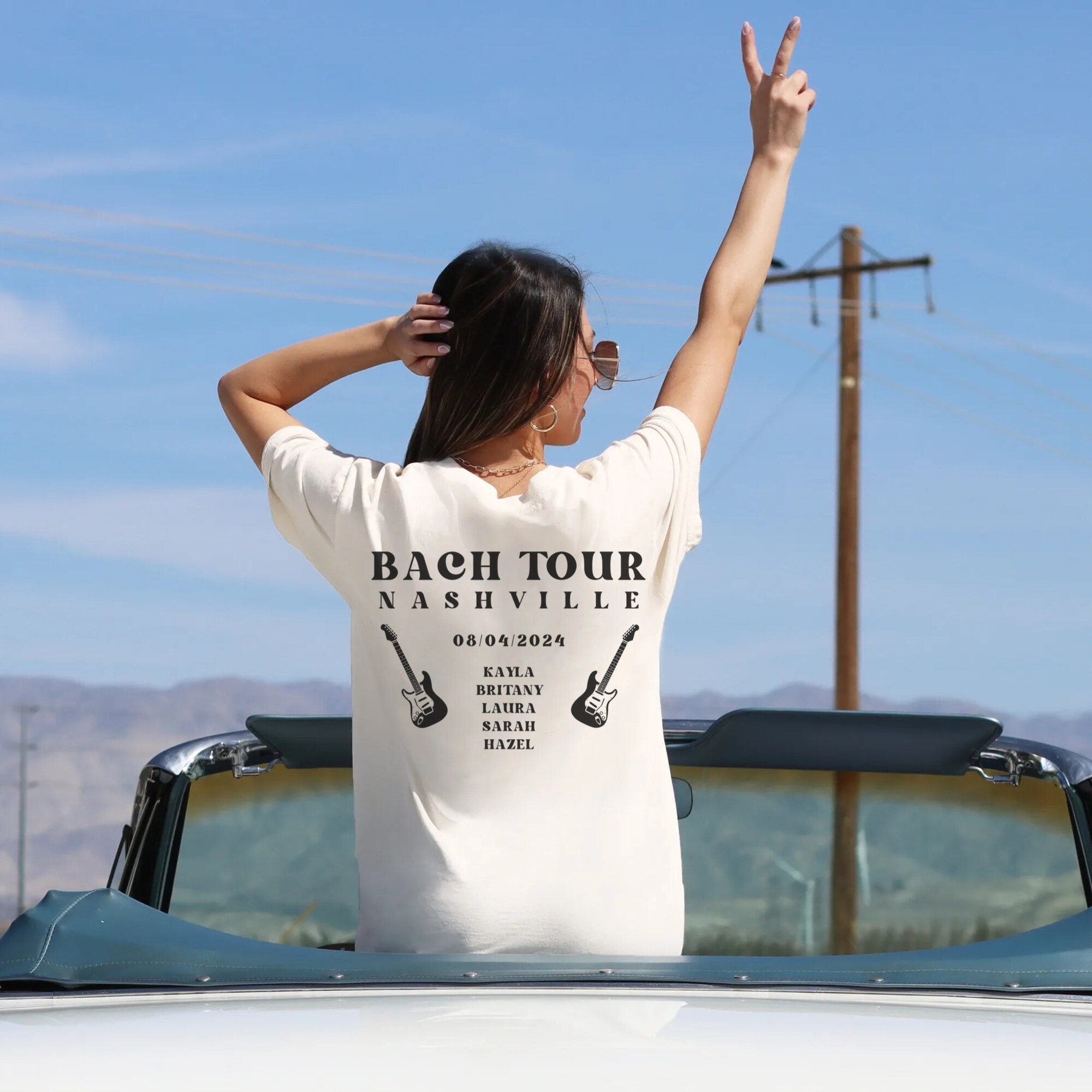 Custom City Band Tour Bachelorette Shirts: Custom Retro Bridal Tees Words on Back image 4