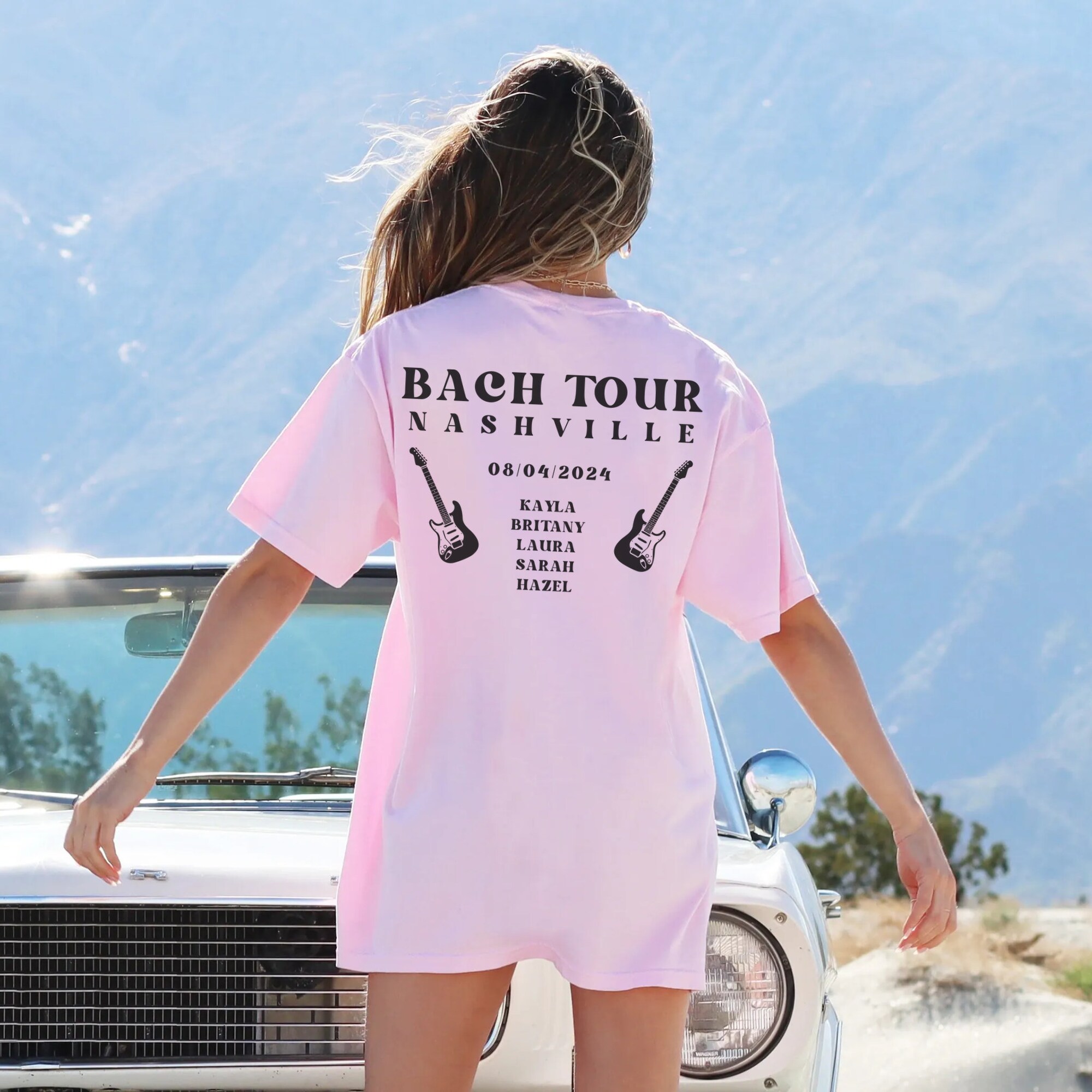 Custom City Band Tour Bachelorette Shirts: Custom Retro Bridal Tees Words on Back image 6