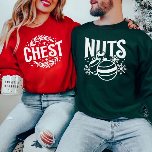 Chest Nuts Couples Matching Sweatshirts: Funny Holiday Christmas Party Sweatshirt image 0