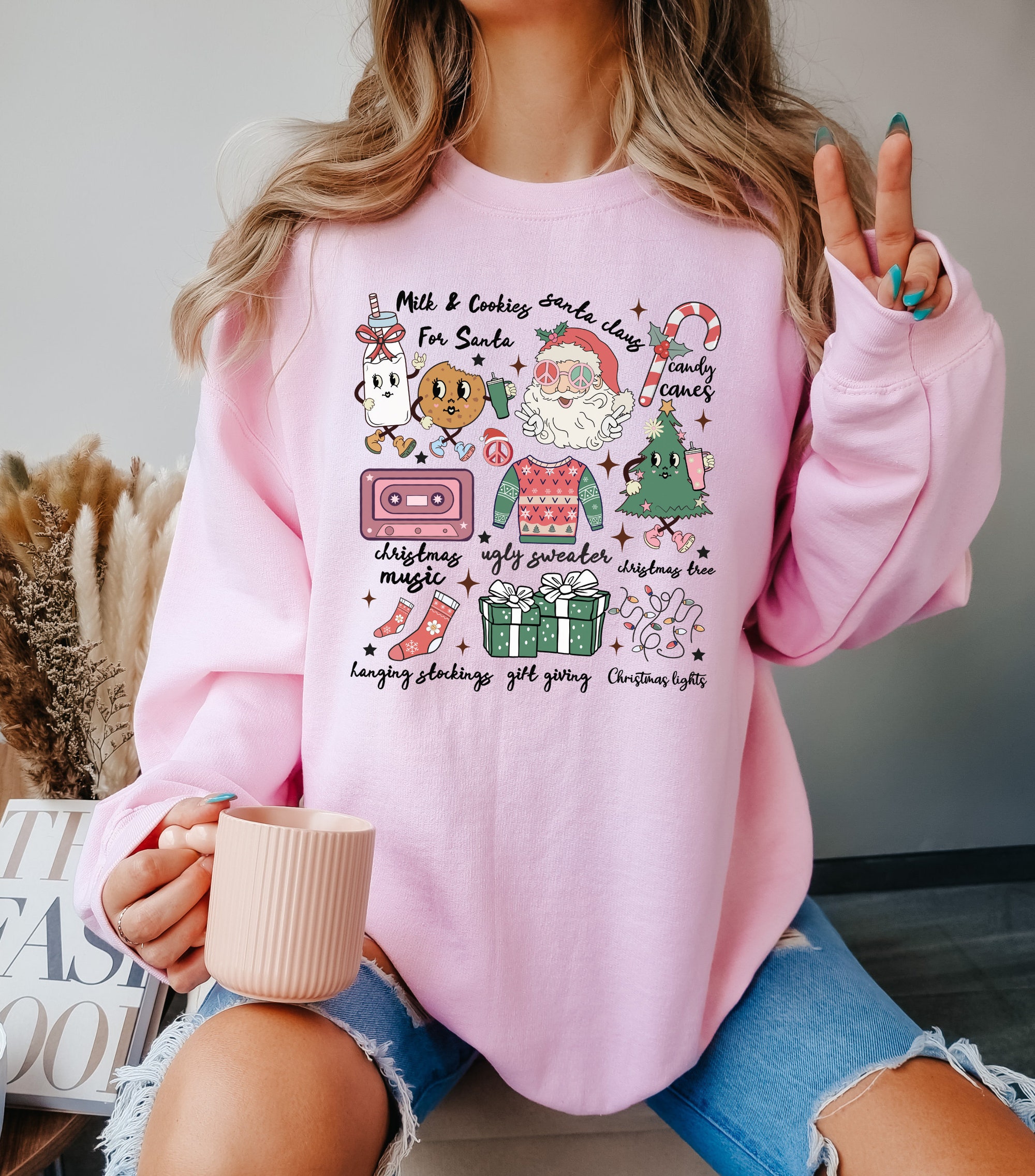 Retro Christmas Doodles Sweatshirt - Cute Holiday Apparel image 1