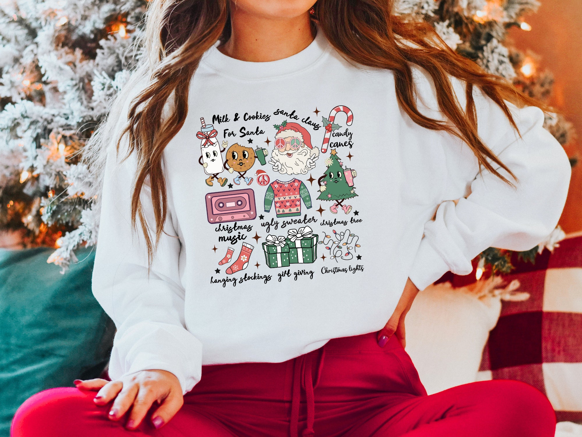 Retro Christmas Doodles Sweatshirt - Cute Holiday Apparel image 2