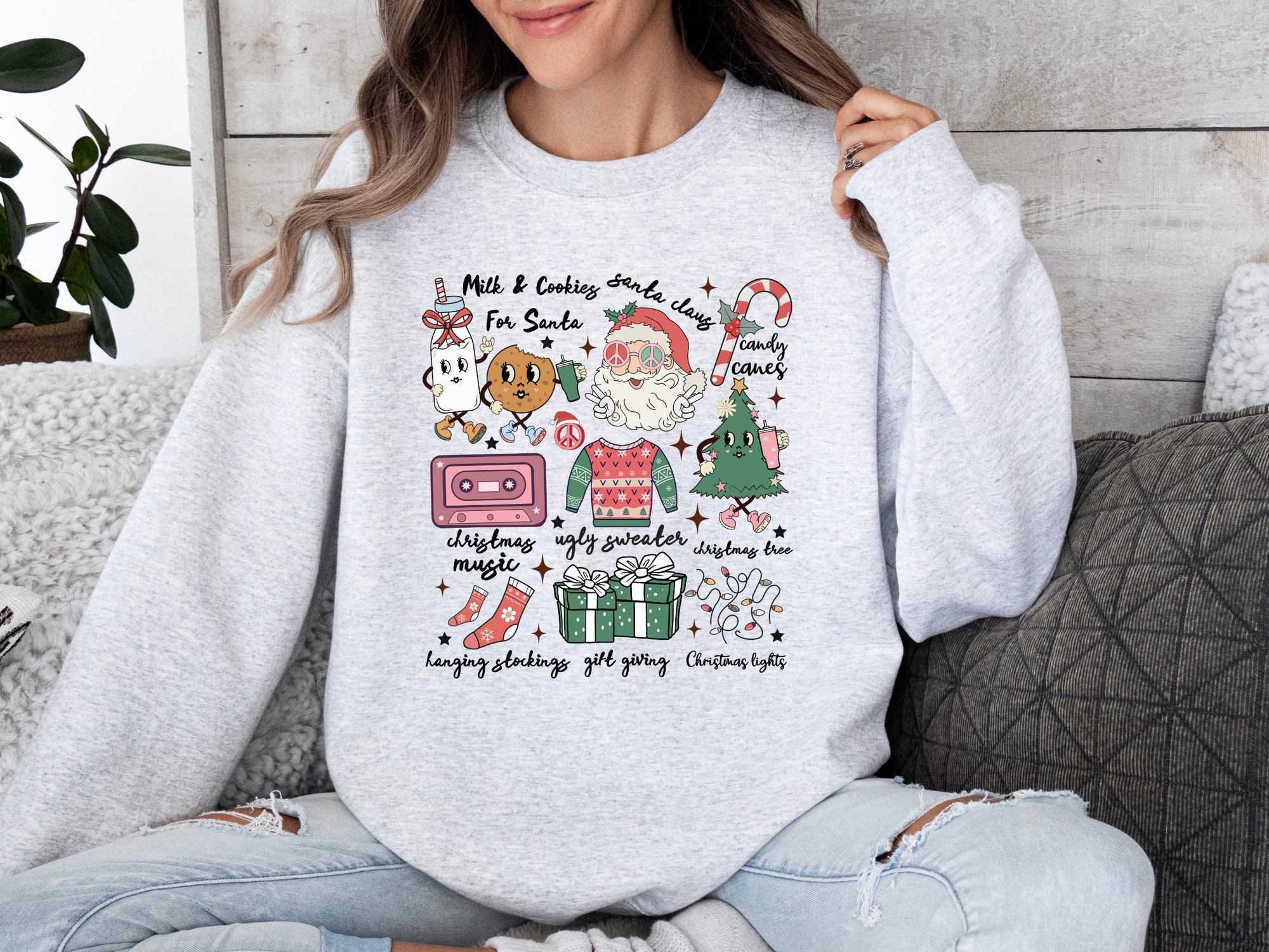 Retro Christmas Doodles Sweatshirt - Cute Holiday Apparel image 5