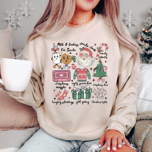 Retro Christmas Doodles Sweatshirt - Cute Holiday Apparel image 0