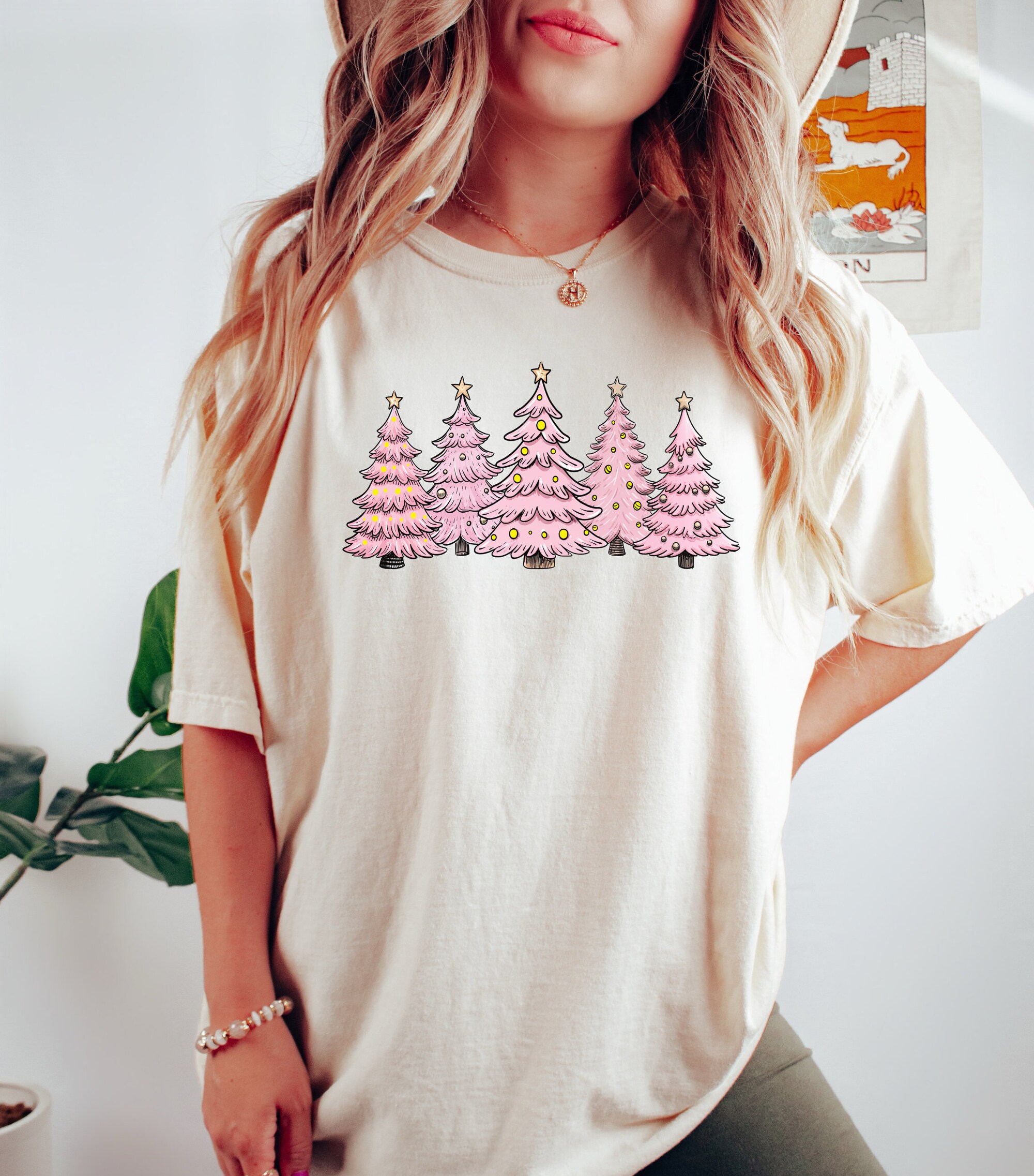 Pink Tree Christmas Crewneck: Women's Holiday & Winter Xmas Tee image 3