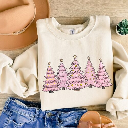 Pink Tree Christmas Sweater: Festive Holiday Wear for Women image 0