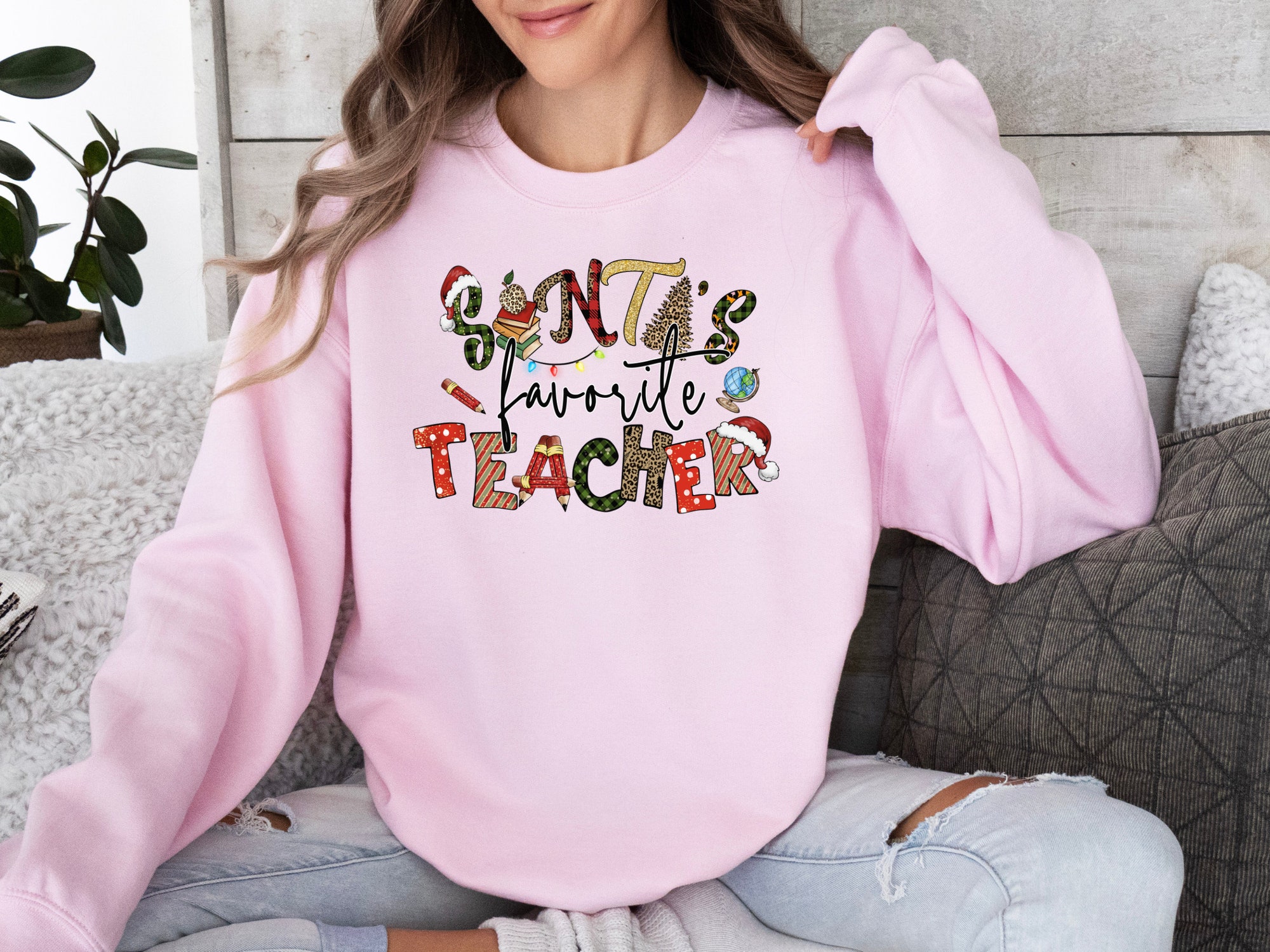 Santa's Favorite Teacher Sweatshirt Teacher Christmas T-shirt Funny Teacher Team Gift image 1